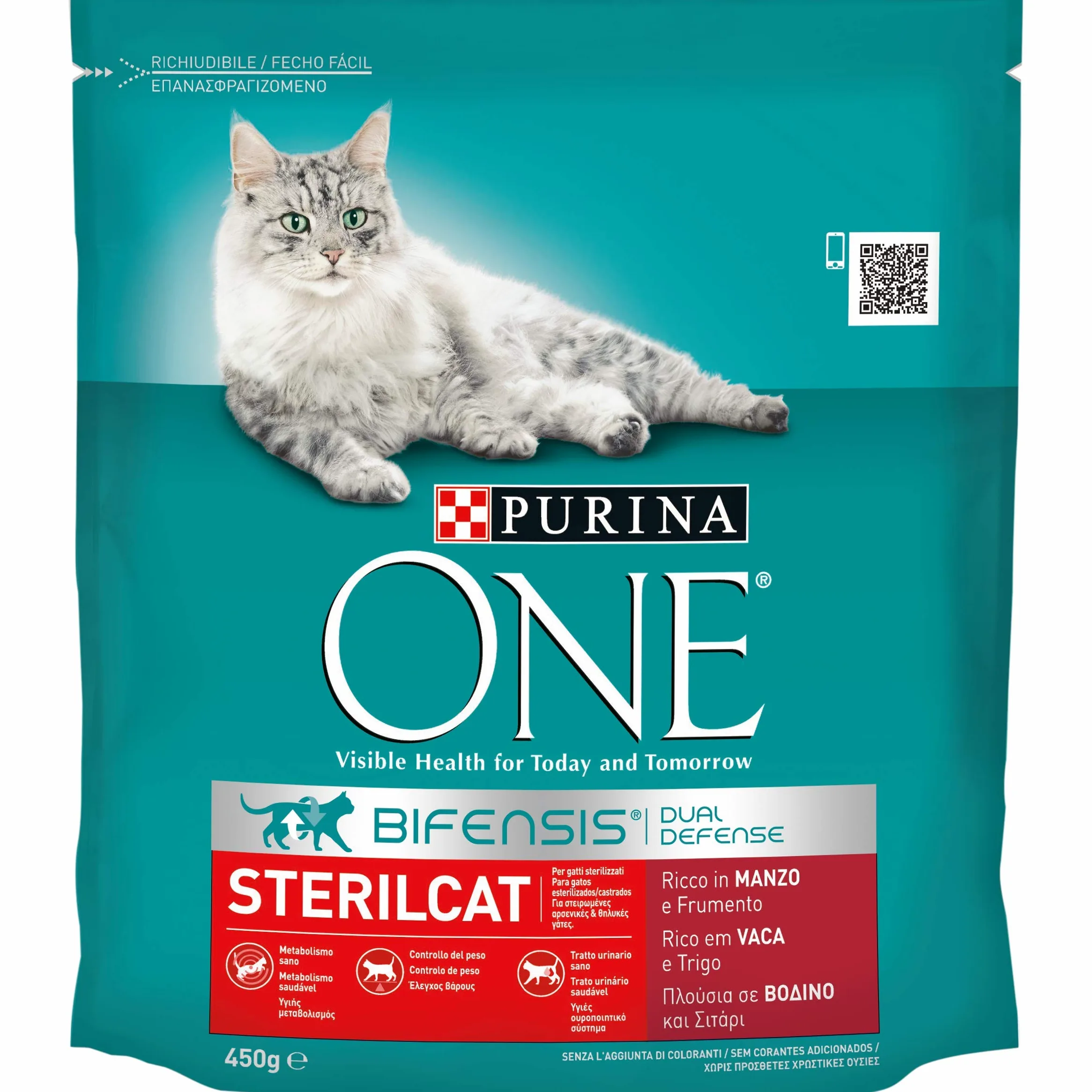 Purina One Bifensis Sterilcat Crocchette Gatto Sterlizzato, Ricco in Manzo e Frumento - 10 sacchi da 450 g ciascuno (Confezione da 10 x 450 g) | Confezione 10x450g | Difese immunitarie