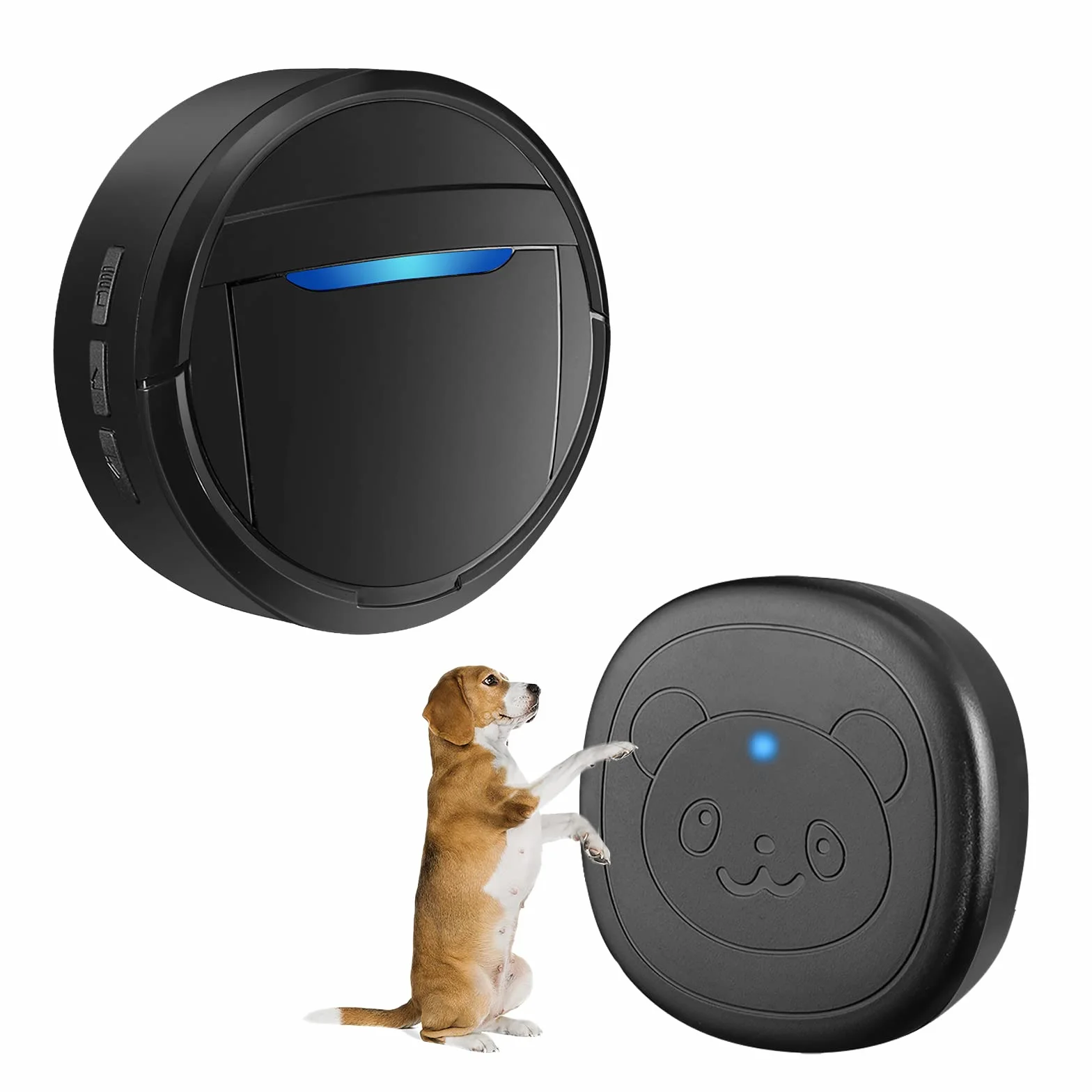 Campanello Wireless per Cani, Campanello ad Anello per Uscire, Pulsanti Impermeabili IP55, 55 Melodie, 4 Livelli di Volume e Portata di 289,6 m (Nero, 1 Ricevitore 1 trasmettitore)