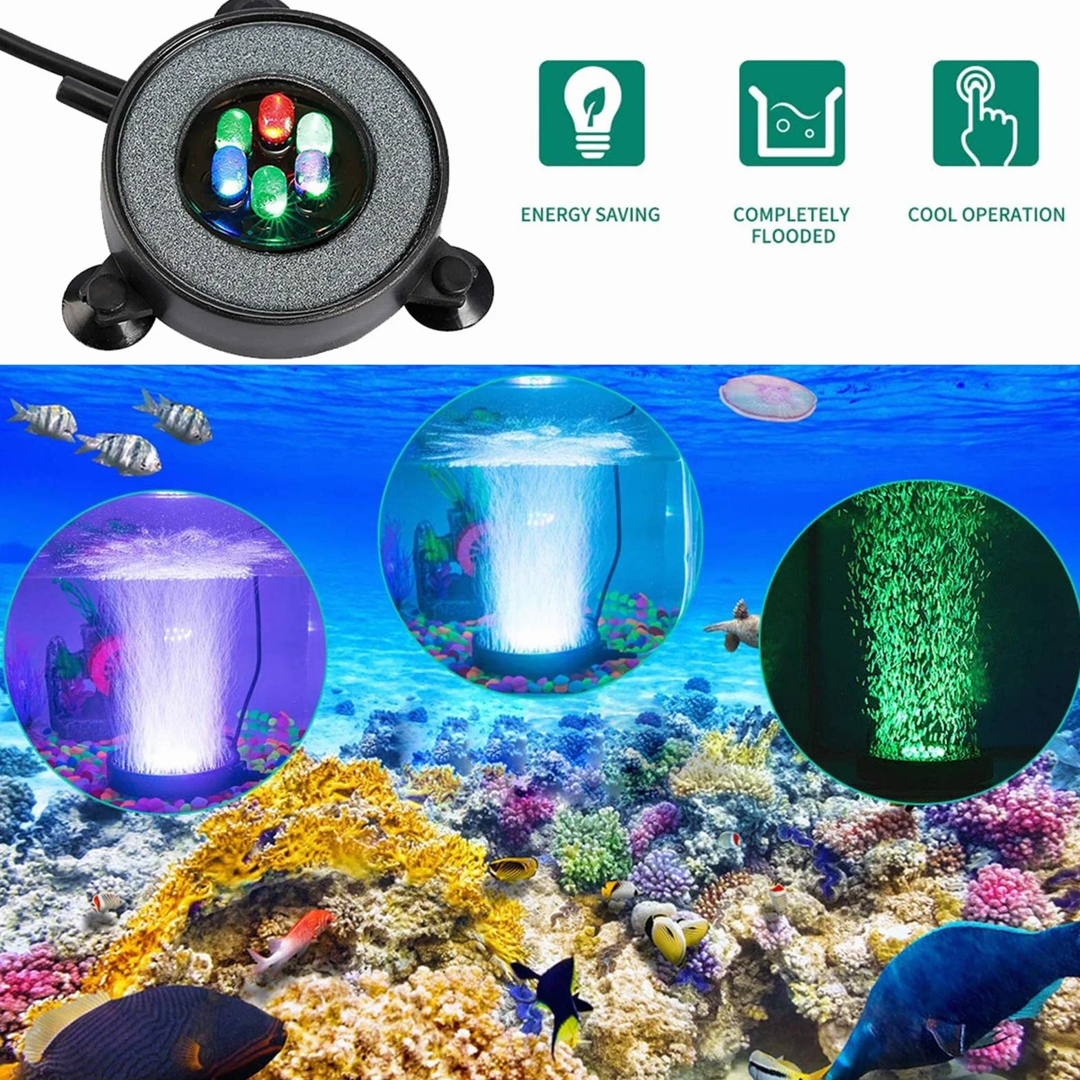 Acquario Bubble Light LED Illuminazione Subacquea a Bolle d'Aria, IP68 Impermeabile Kit di Ornamenti Vulcano con Pompa d'Aria
