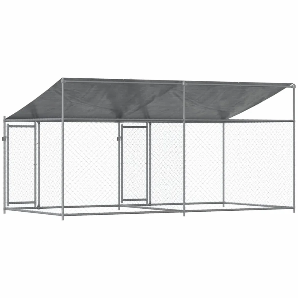 LAPOOH Gabbia Cani con Tetto e Porte Grigia 4x2x2 m in Acciaio Zincato,Gabbie da Arredamento,Gabbia Cani Arredamento,Gabbia Cani da Arredamento-3209563