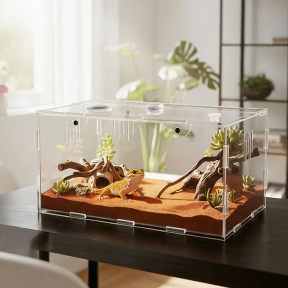 Scatola Allevamento per Gechi e Ragni Scatola Allevamento per(30*20*15cm) | Chiusura a scatto per sicura, fori ventilazione laterali, design a conchiglia, previene fughe, per ideale per gechi