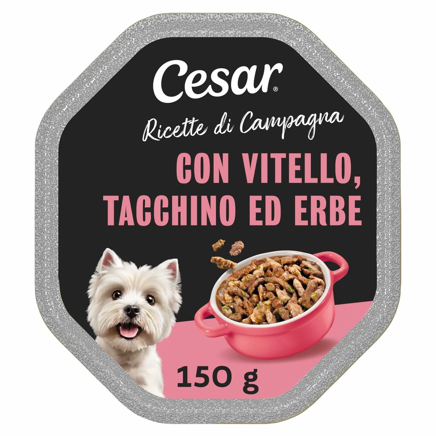 Cesar Ricette di Campagna Cibo per Cane con Tenero Vitello e Tacchino 150 g 14 Vaschette