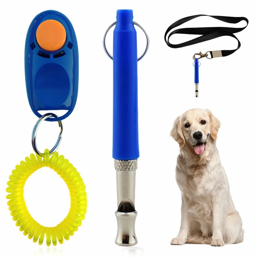 2 Pezzi, Clicker per Cani, Set di Addestramento per Animali Domestici con Clicker da Polso e Fischietto con Cordino, per Addestramento Canino, Comandi e Giocattoli per Cani