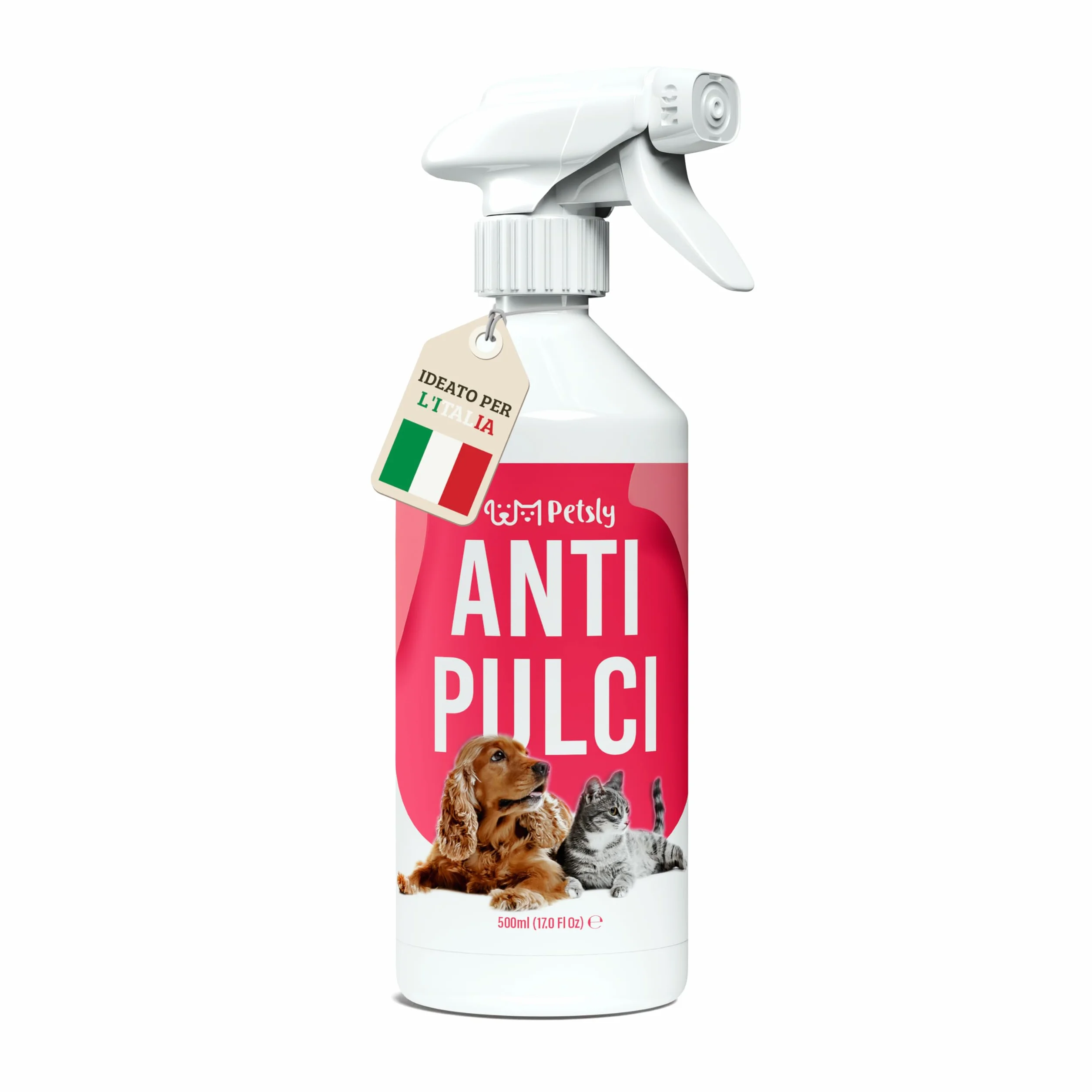 Petsly Spray Antipulci per Ambienti - 500ml - Non Macchia - Efficace Spray Antipulci Gatto e Cane ad Azione Rapida - Antizecche e Antiacaro per Casa, Auto, Mobili e Tessuti