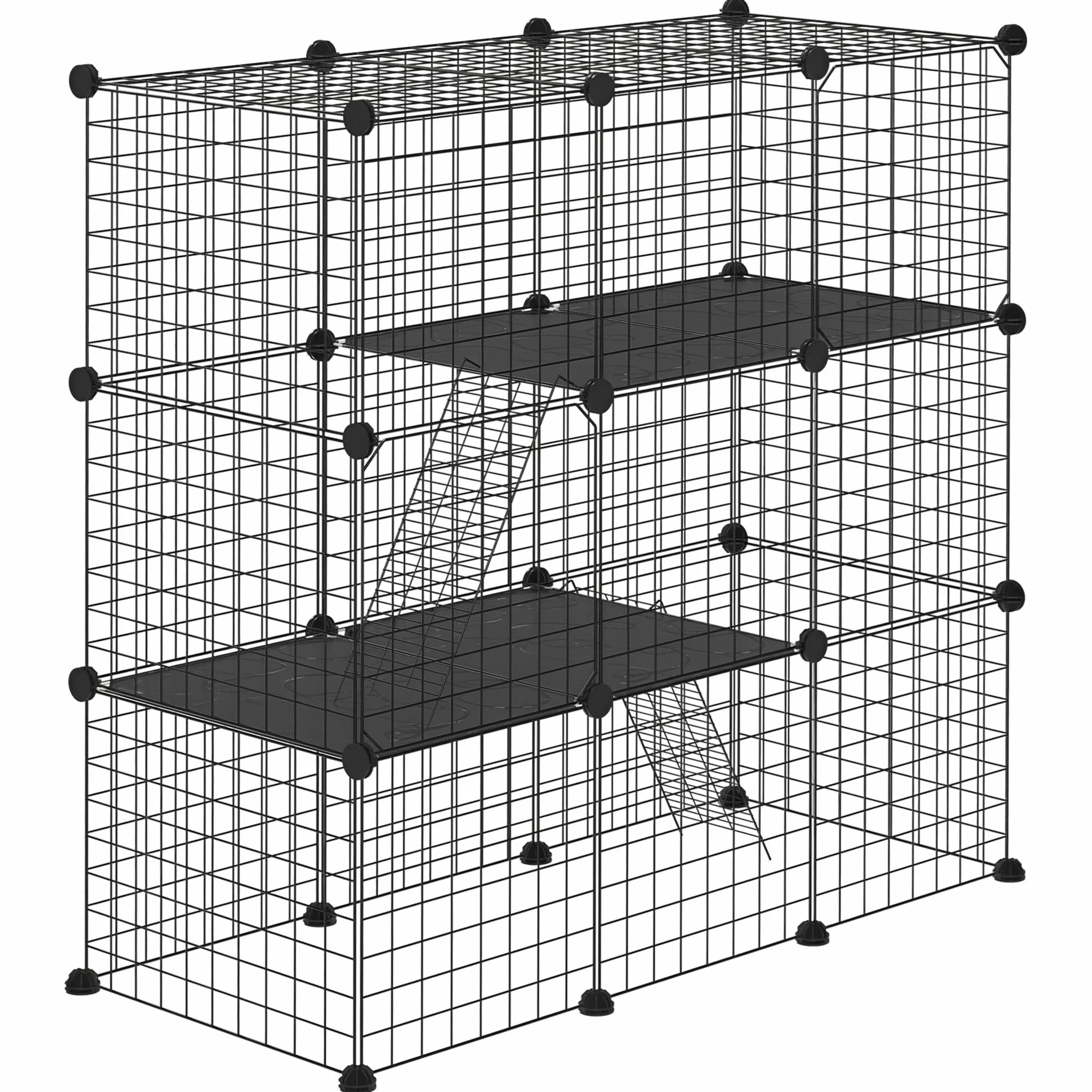 PawHut Recinto per Animali di Piccola Taglia Modulabile con Pannelli e Accessori, Gabbia per Animali da Interno in Acciaio e PP, 105x45x105 cm, Nero