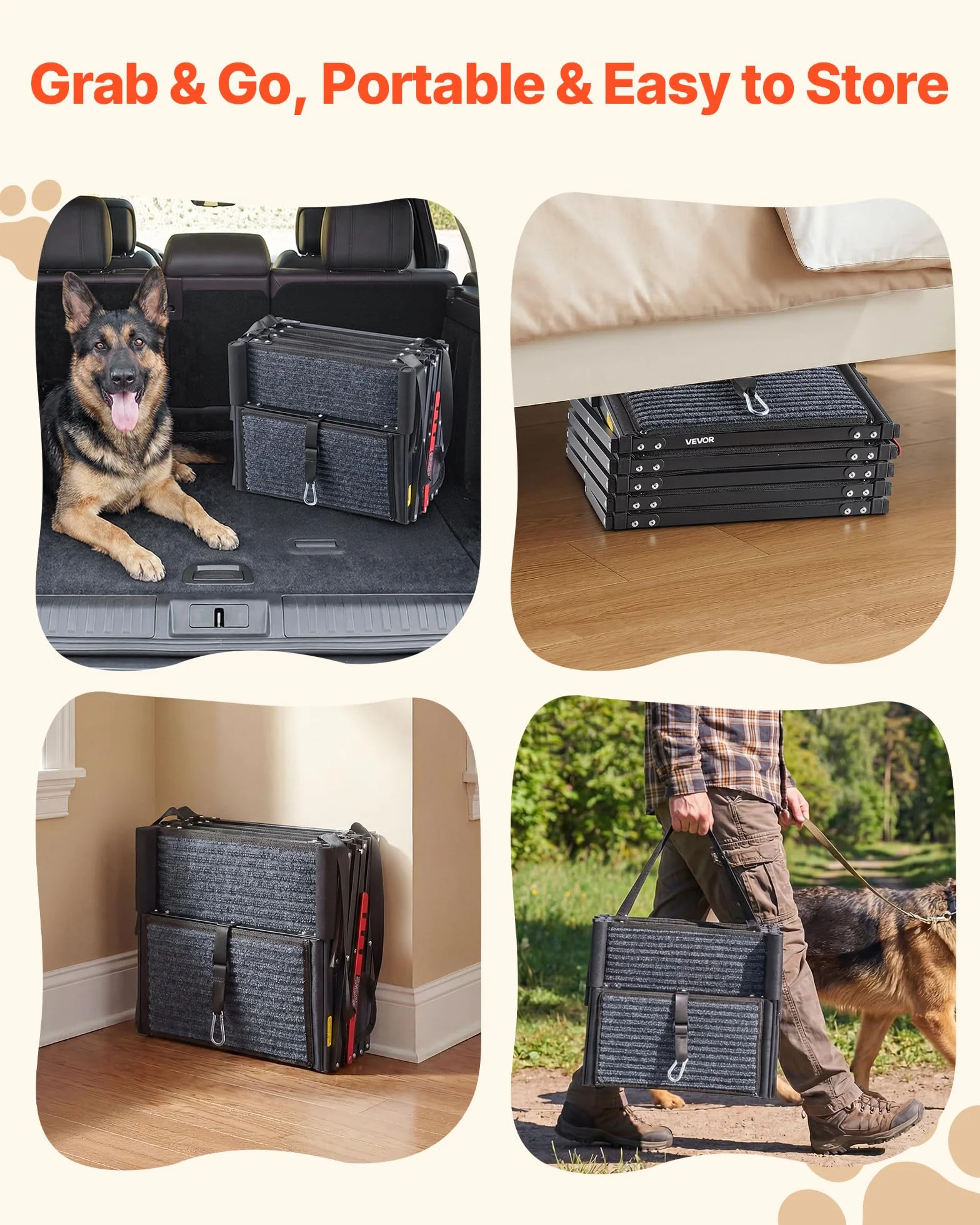 VEVOR Scaletta Pieghevole per Auto per Cani Animali Domestici, Scala Pieghevole a 5 Gradini per Cani da SUV Camion Letti Divani per Animali Domestici Carico max 90,72 kg Superficie Antiscivolo