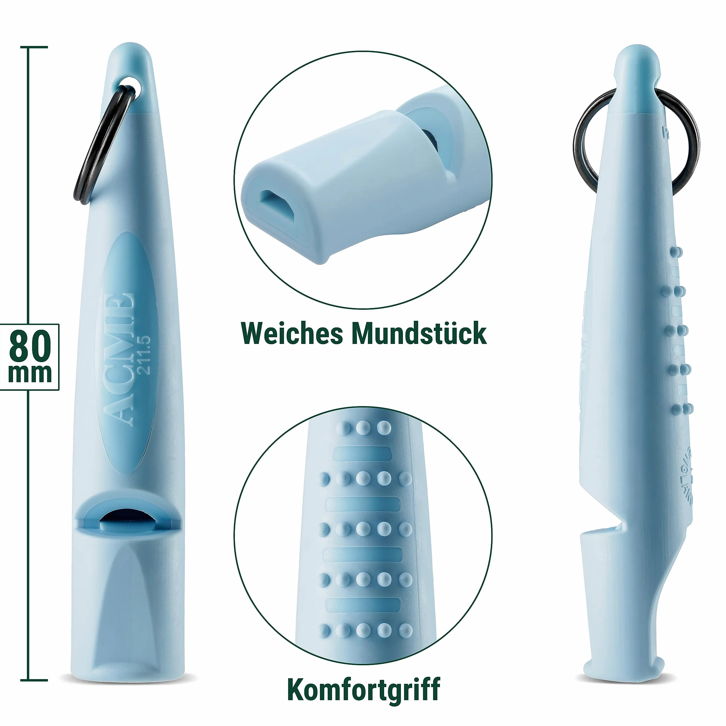 ACME Fischietto per cani n. 210,5 (aggiornamento 2023) con nastro per pipa in nero opaco | Alpha | ideale per richiamare | Ampia portata | standard di frequenza (Baby Blue)