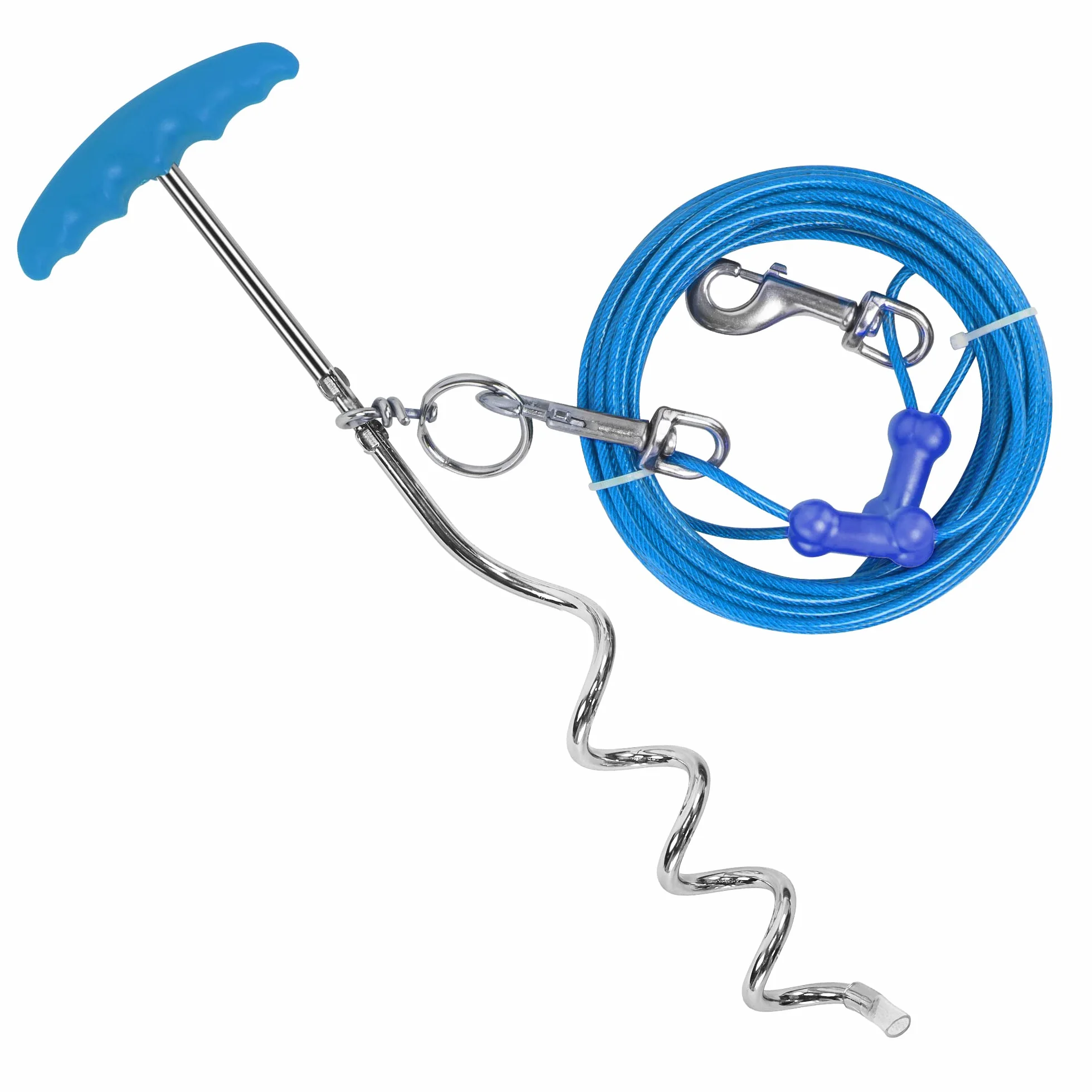 Petphabt - Cavo resistente per cani da 6 m, con spirale per cani da 16 cm, con picchetto a terra per cuccioli e animali domestici, guinzaglio per esterni (verde acqua)