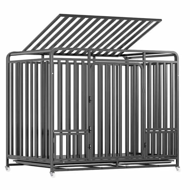 Gabbia per cani Gabbia per animali domestici in metallo resistente con vassoio e ruote per cani di grossa taglia Recinzione per interni ed esterni (Black 110 * 72 * 95CM)