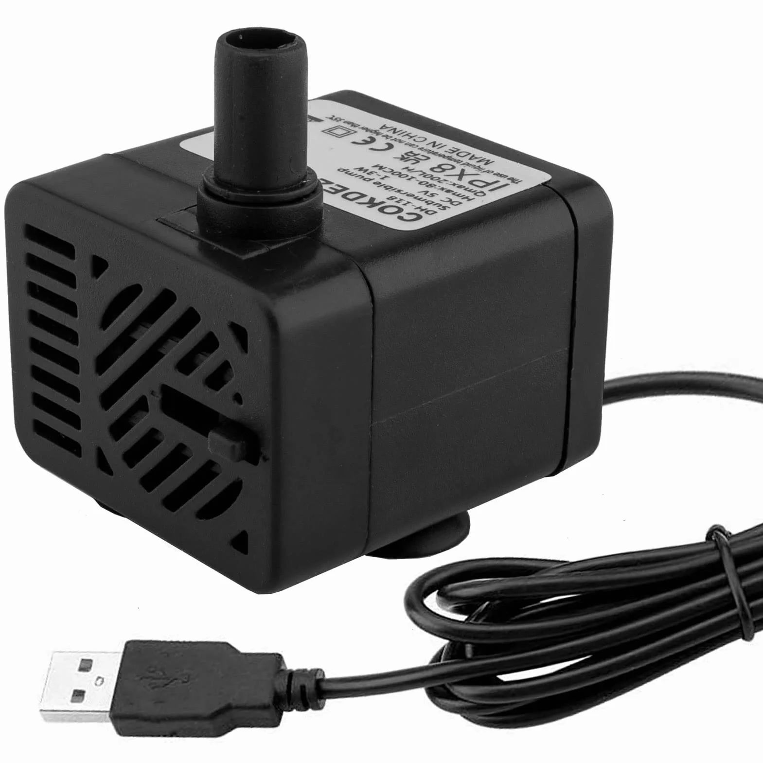 Mini pompa sommergibile USB (DC 5V 1-3W 200L/H) Regolabile, ultra silenziosa piccola pompa per acqua per fontane per animali domestici, acquario, laghetto, idroponica, interno o esterno