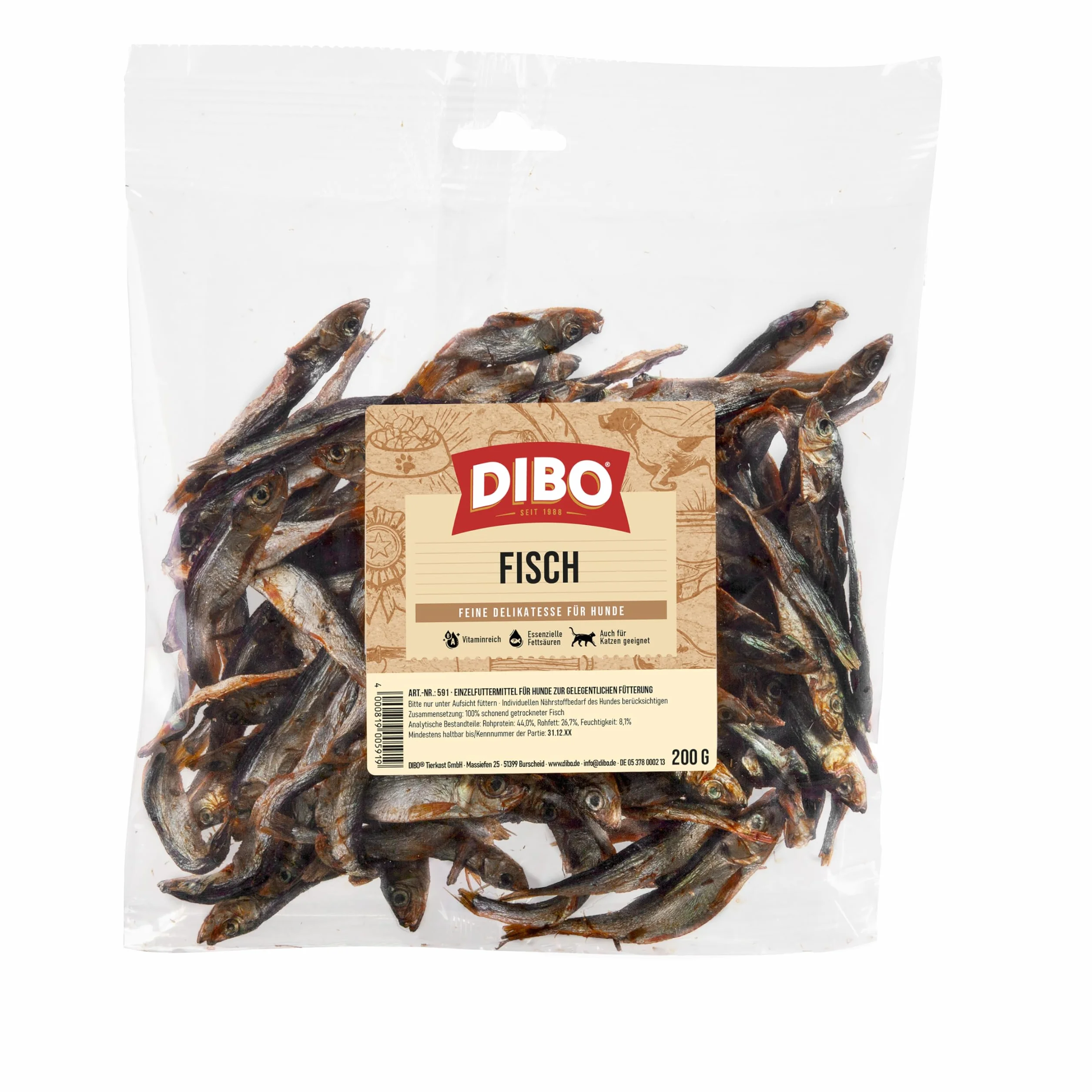 DIBO Pesce, sacchetto da 200 g, piccolo snack o dolcetti per il cibo per cani di DIBO