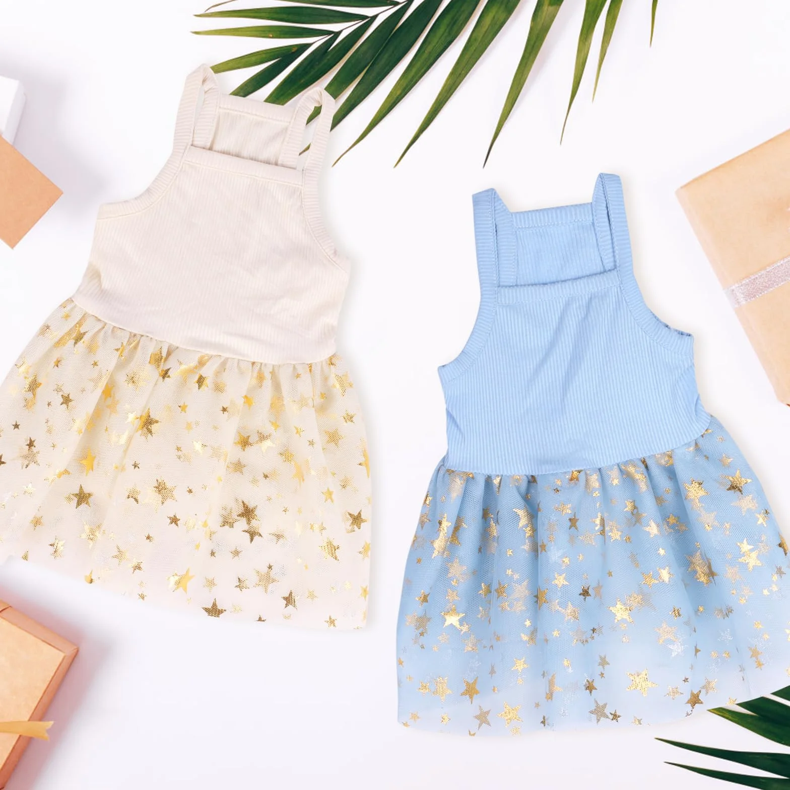 Vestito a tutù per cani con gonna in tulle e pizzo, glitter a stella, Giallo M