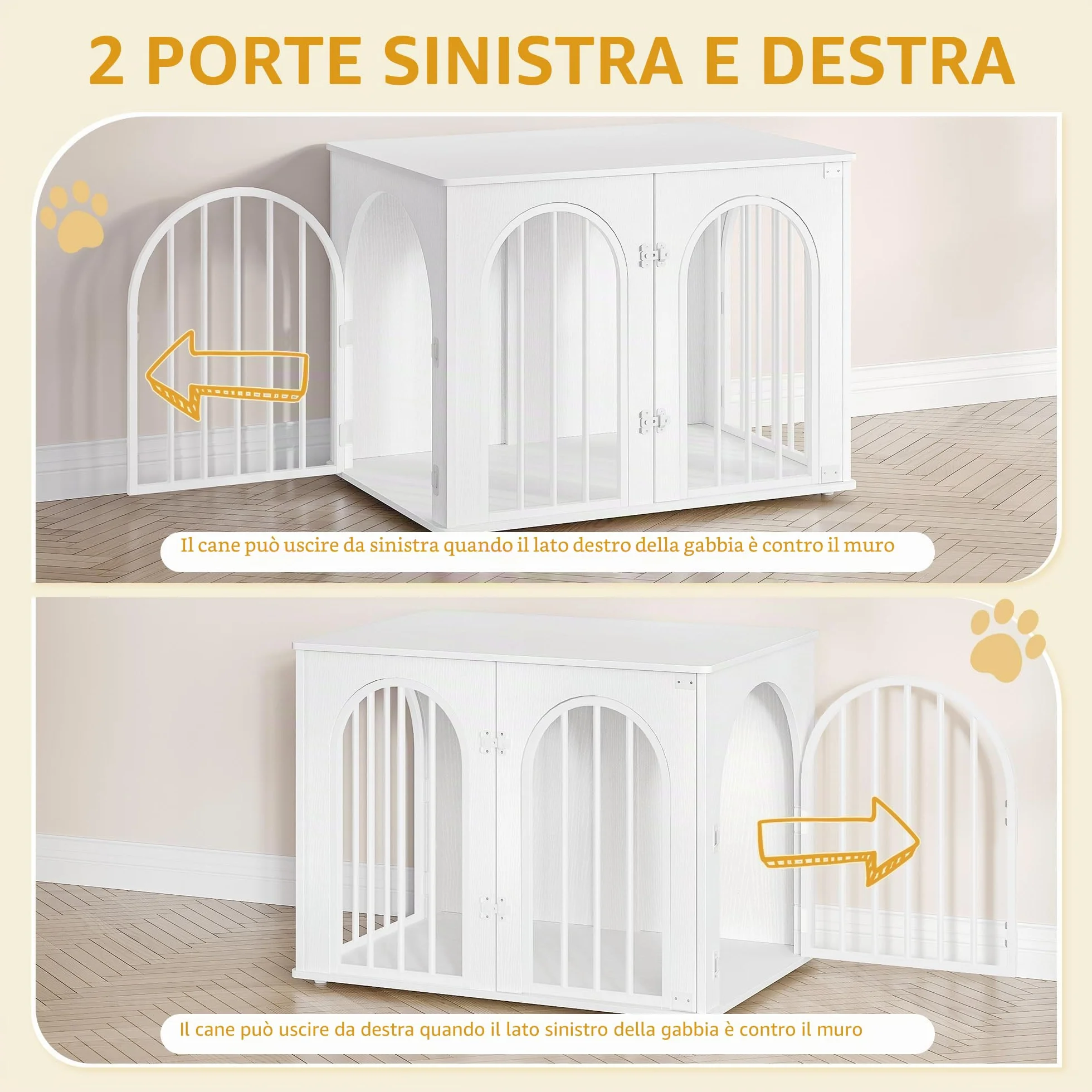 Hzuaneri 80 cm Gabbia per Cani, Tavolo Supplemento, Cuccia Moderna per Cani Interno, Gabbia per Cuccioli, Casetta per Animali, 3 Porte, Porta ad Arco, 56 x 80 x 61 cm, Bianco DFC85113W