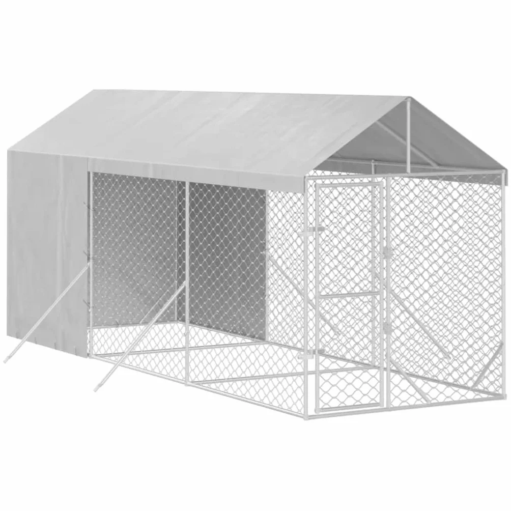 Gabbia Cani Tetto Argento 2x6x2,5 m Acciaio Zincato, Box per Cani da Esterno, Gabbia per Cani, Box per Cani, Recinto per Cani