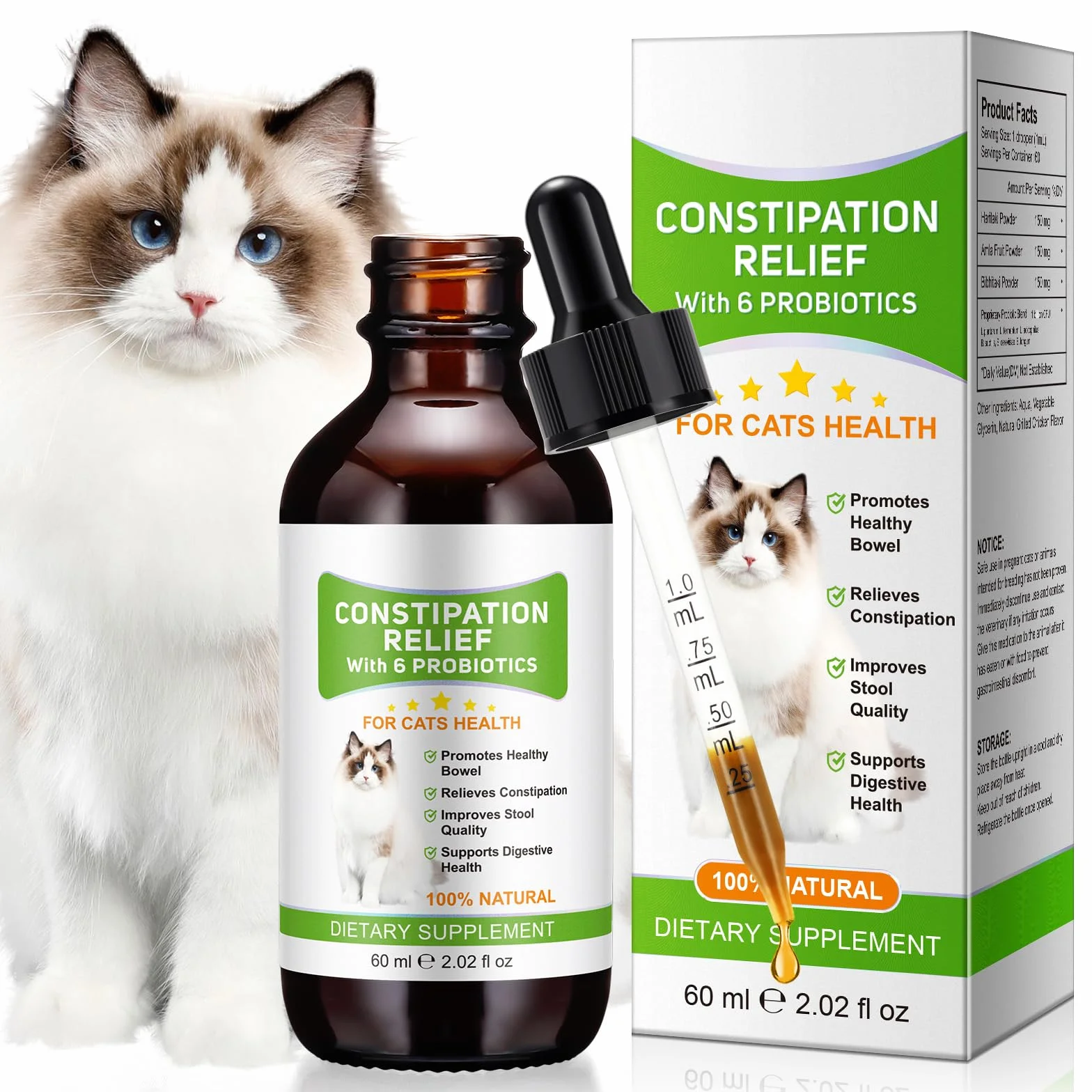 Rilassante Per La Stitichezza Dei Gatti, 60 Ml Promuove Un Intestino Sano, Sollievo Delicato Dalla Stitichezza Per I Gatti, Migliora La Qualità Delle Feci, Sostiene La Salute Dell'Apparato Digerente