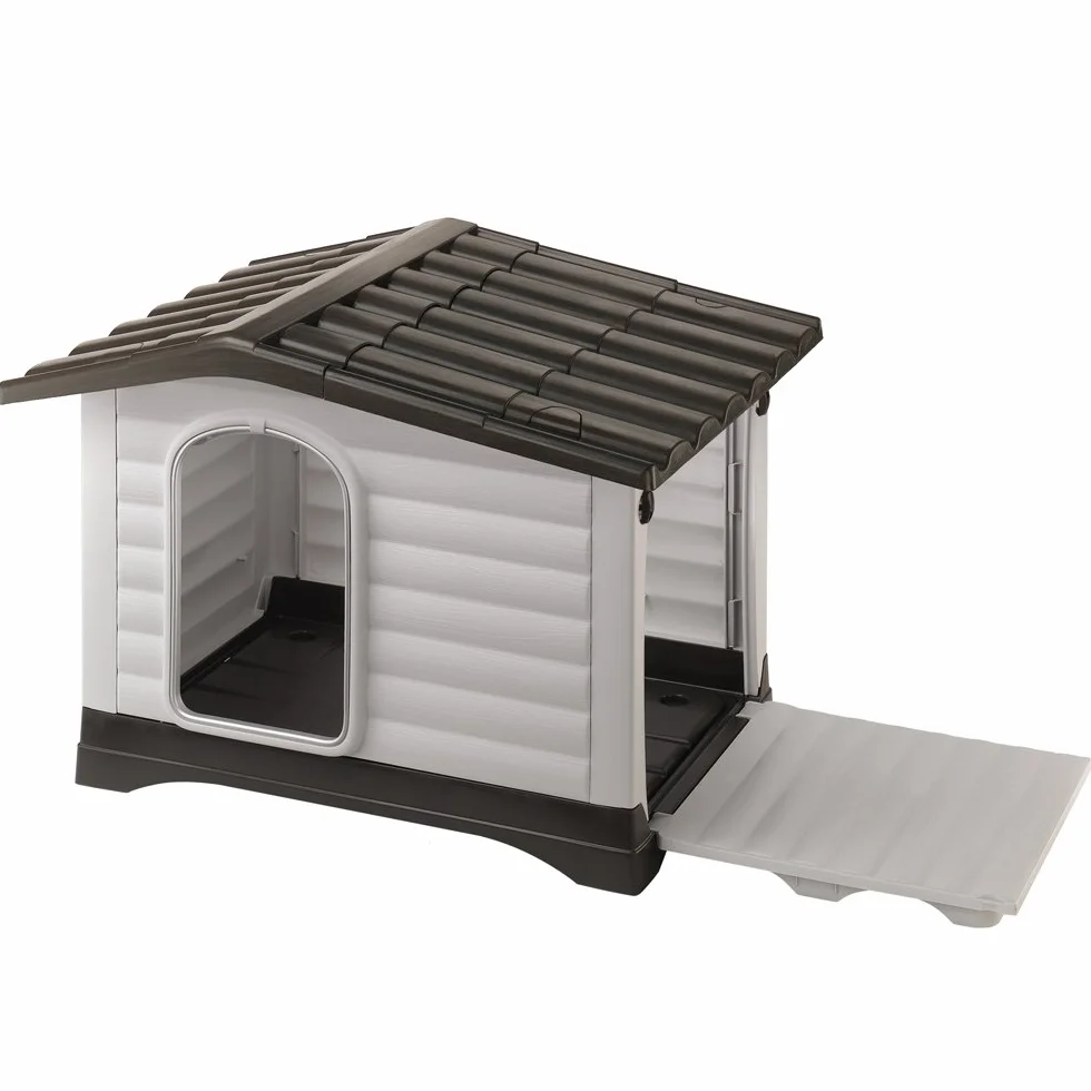 Ferplast DOGVILLA 110 Casetta per Cani, Lato Apribile, Fondo Sollevato Anti Umidità, Sistema Fuoriuscita Liquidi, Tetto Rimovibile, Porta Antimorso in Alluminio, Griglia Aerazione, 111 x 84 x h 79 cm