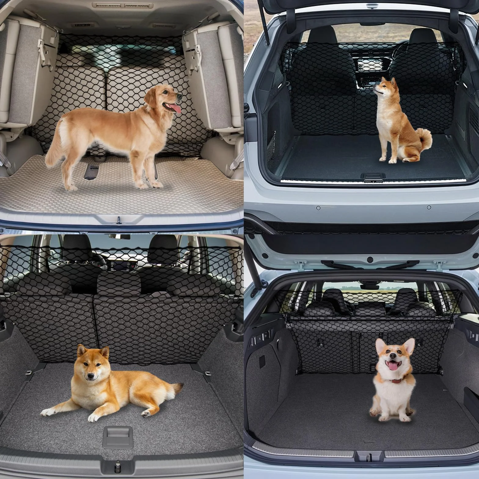 120×70 cm Barriera Rete Auto per Cane, Rete Macchina per Cani Bagagliaio, Porta Barriera Veicolo Regolabile Protettiva per Cani Mesh Sicurezza per Camion SUV Auto