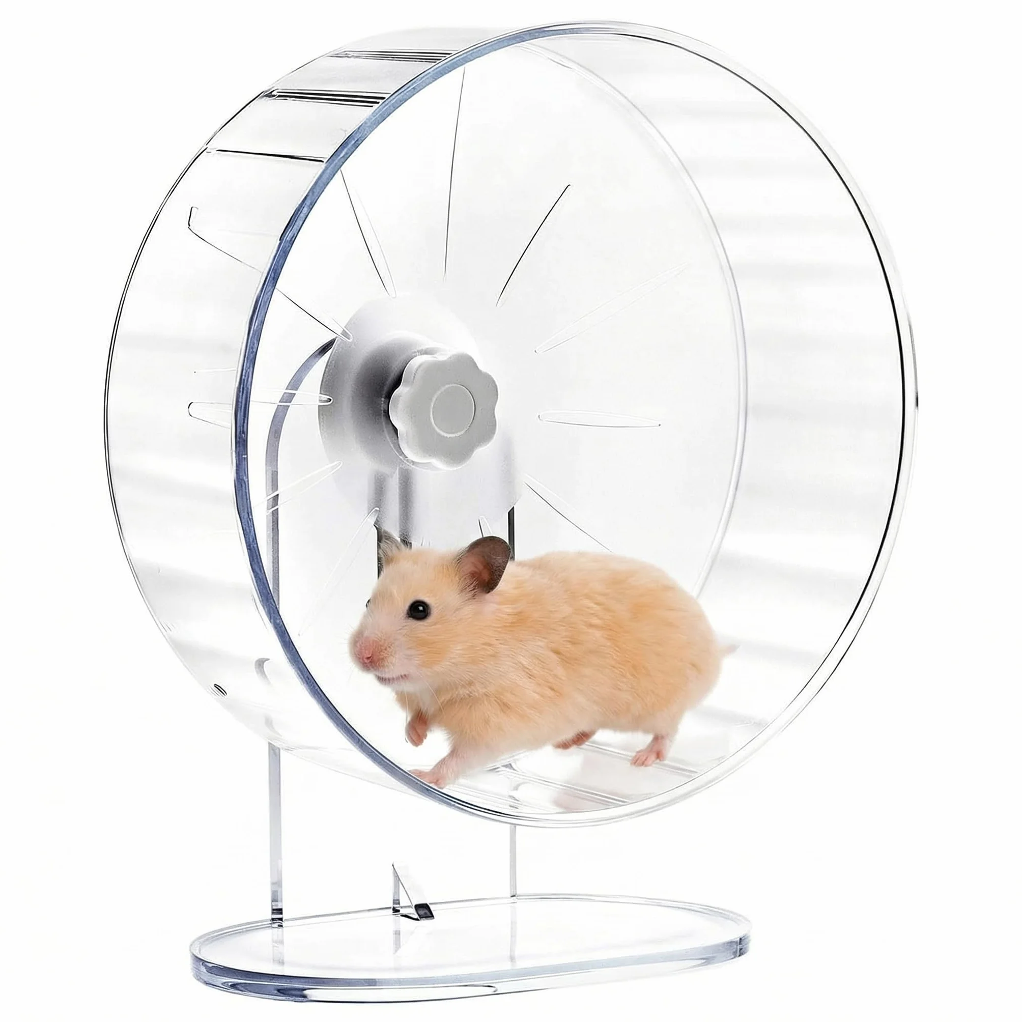 QWORK® Ruota per Criceti Silenziosa, 22 cm - Antiscivolo con Supporto Regolabile per Criceti, Topi, Gerbilli e Roditori - in Acrilico Trasparente