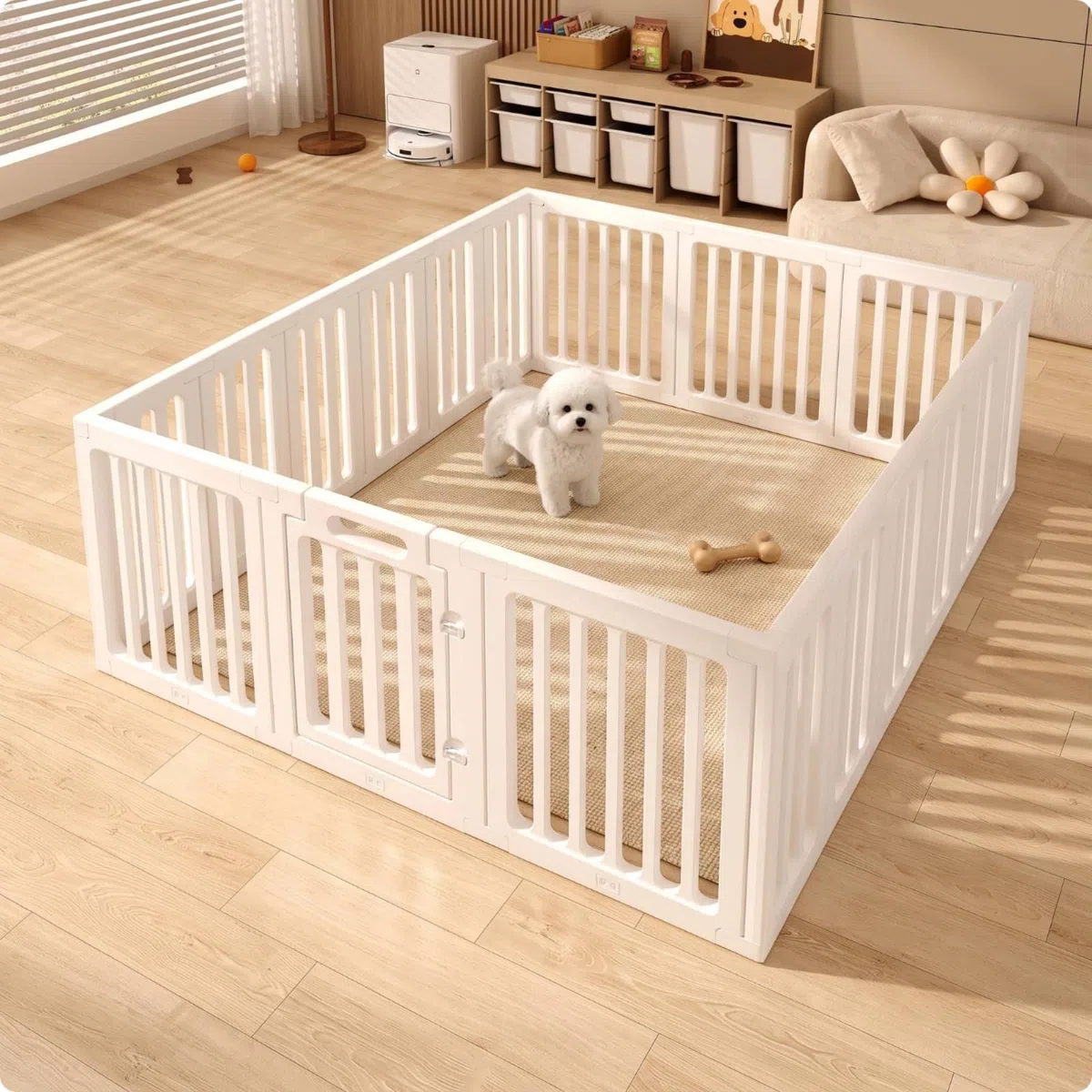 Recinzione con Porta Autoportante Box con Porta a Cerniera senza Attrezzi Gabbia per Cuccioli, Casa, Appartamento, 110 120cm, style to 5