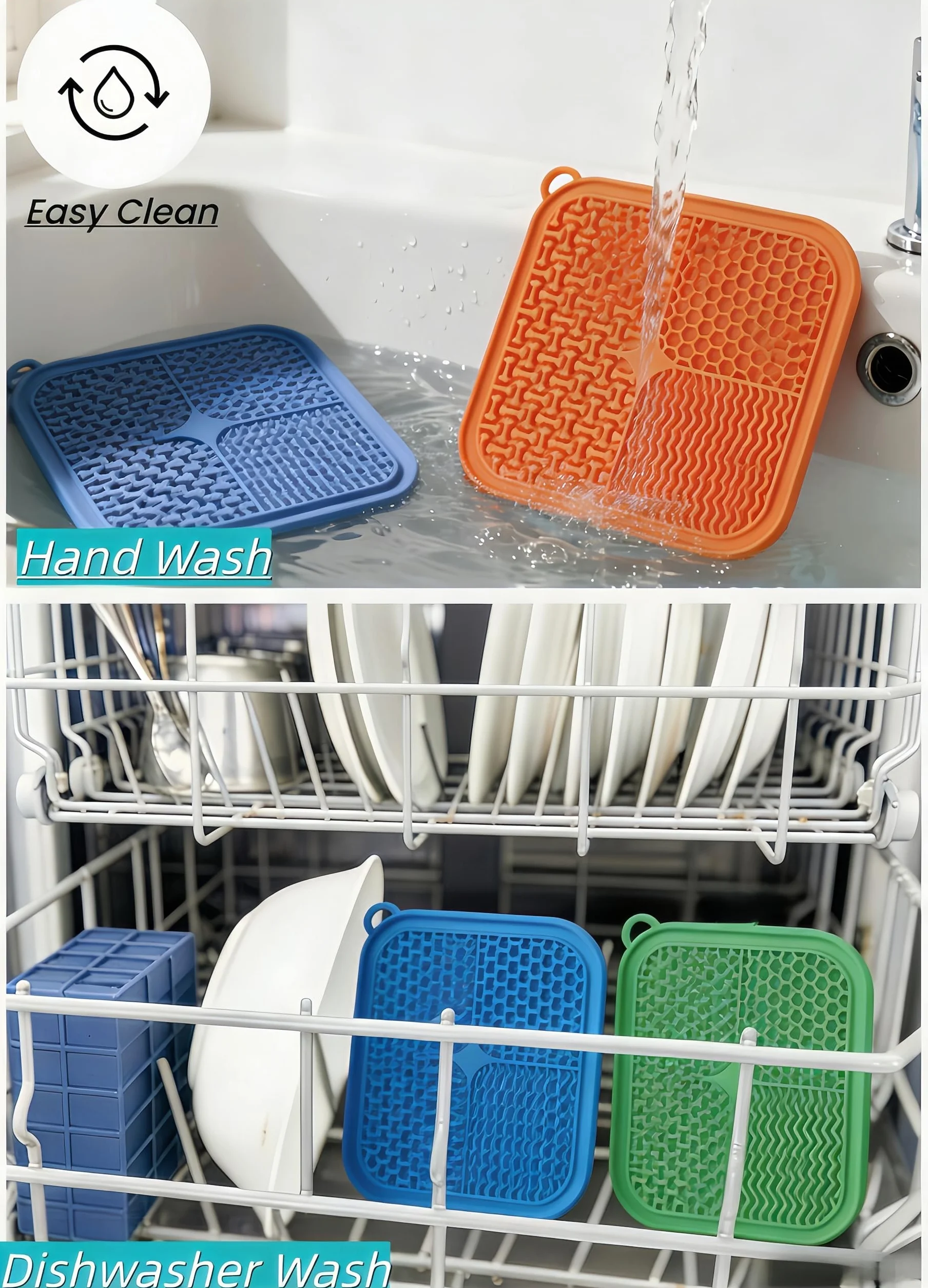 Confezione da 2 tappetini per cani e gatti, in morbido silicone, forte ventosa, divisori multifunzionali per alleviare l'ansia (arancione e blu)