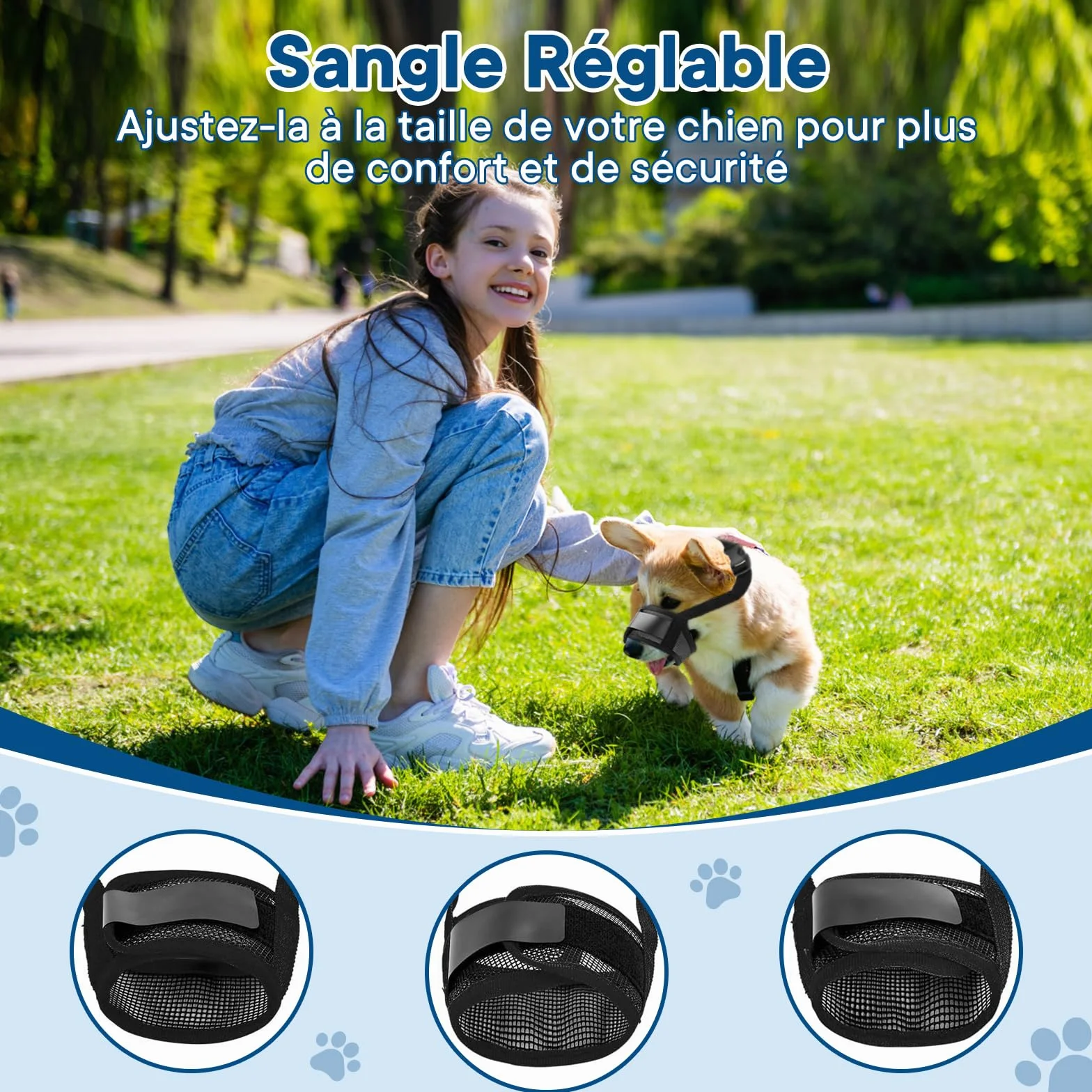 Morsetto per cane, Morsetto regolabile per cane, Anti-abbaio e mordicchio, Morsetto in maglia traspirante per addestramento all'igiene (M)