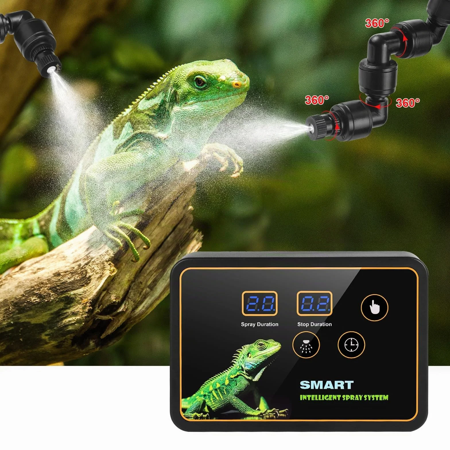 Nebulizzatore Terrario,GuKKK Sistema di Nebulizzazione per Rettili, Umidificatore per Rettili Automatico con Timer e Rotazione Regolabile a 360°,Umidificatore Rotante per Anfibi Retti Piante