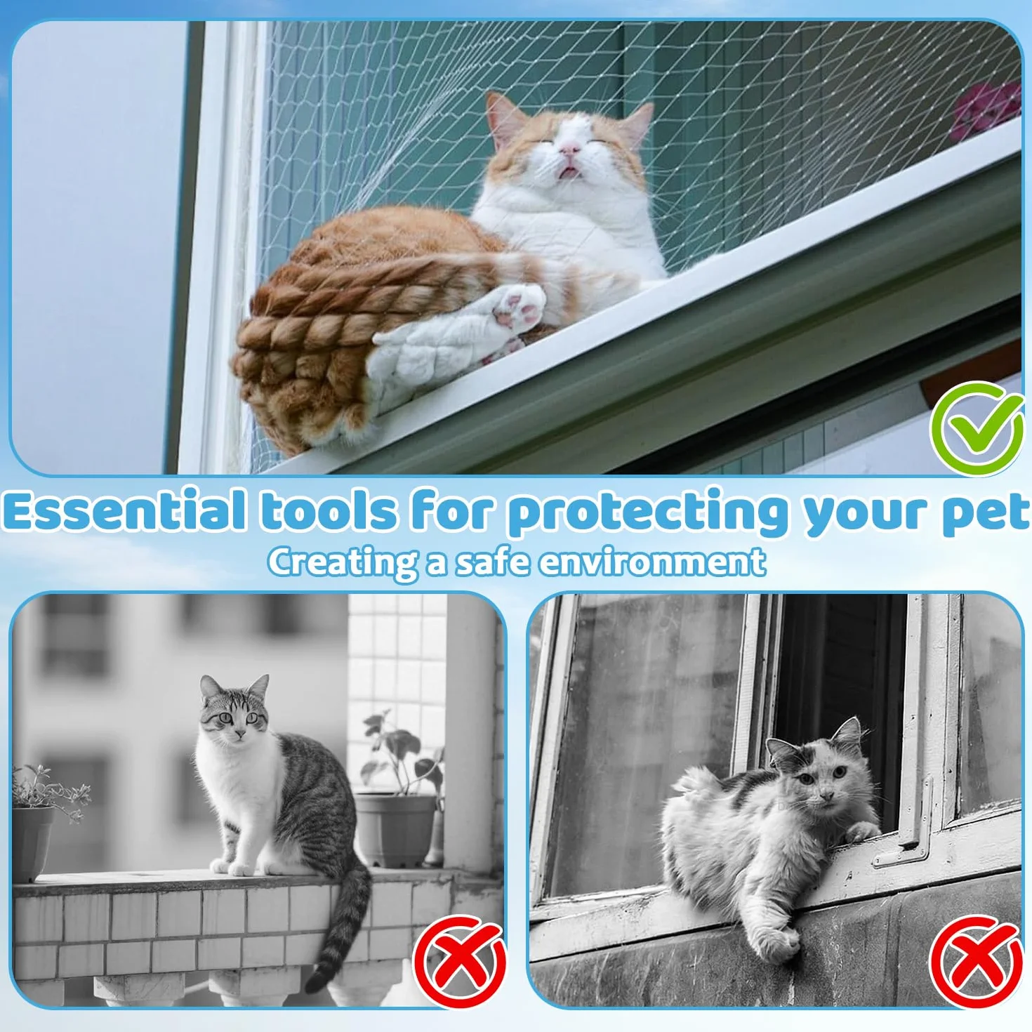 Rete per Gatti, 10 x 3 m Rete per Gatti Balcone, Rete Anti Uccelli, Rete Anti Piccioni, Multifunzione Rete Gatti, Rete Gatti Balcone, Rete per Gatti Tagliabile, per Balconi, Finestre, Terrazzo