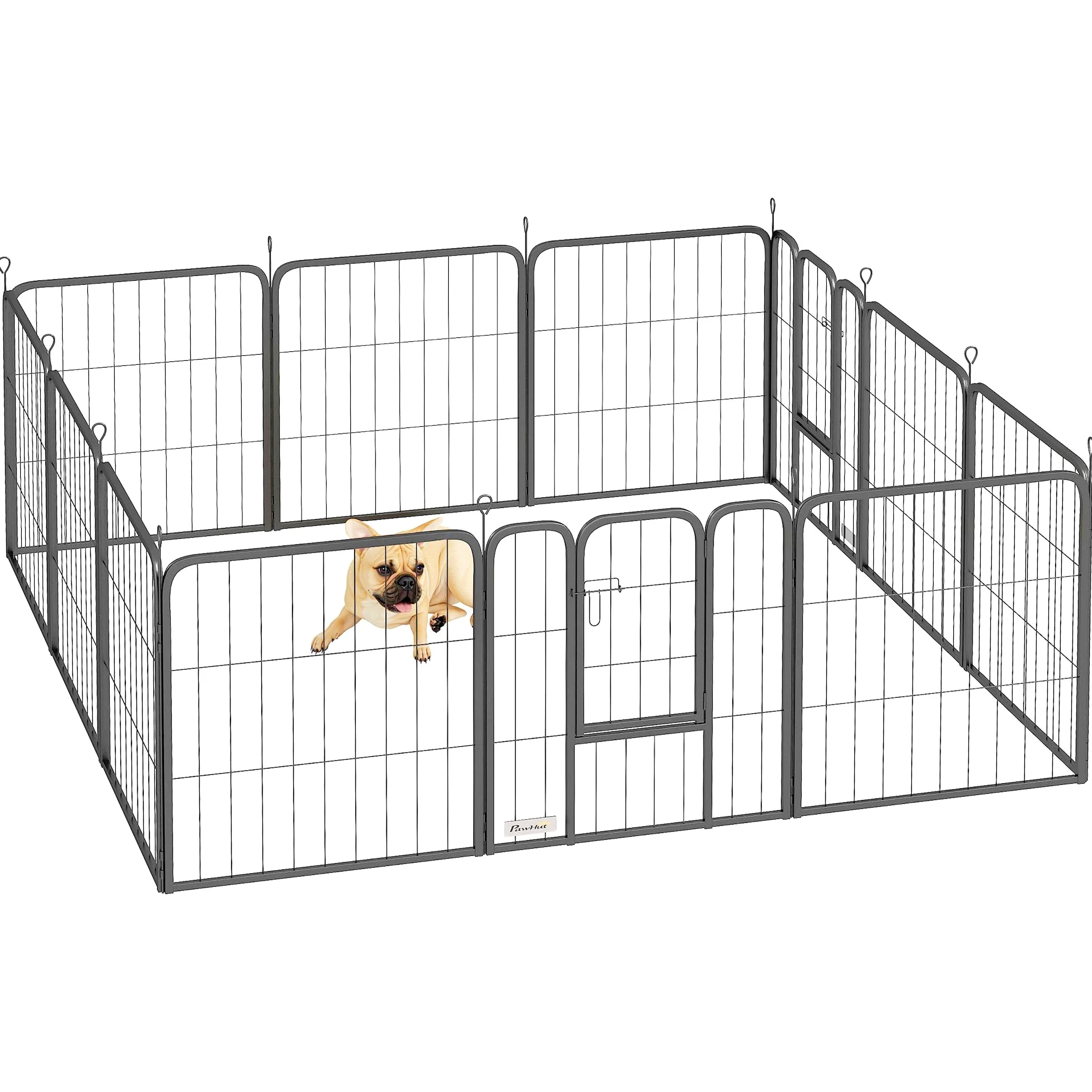 PawHut Recinto per cani 12 pannelli Recinto per cuccioli, 60 cm alto Nero | Recinto per cani in acciaio per razze piccole