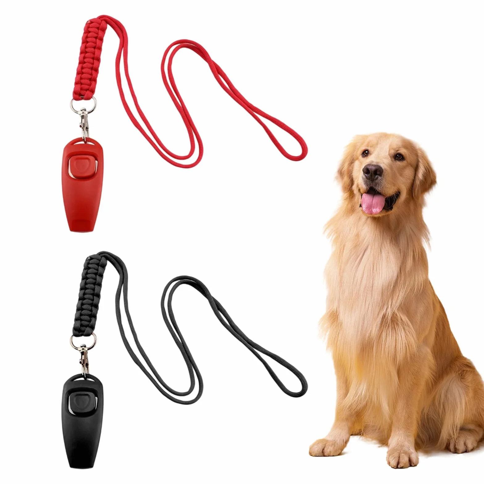 2 in 1 Clicker Professionale, 2 Pezzi Formazione Clicker, Fischietti per Cani con Cordino per Addestramento Animali Domestici(Nero/Rosso)