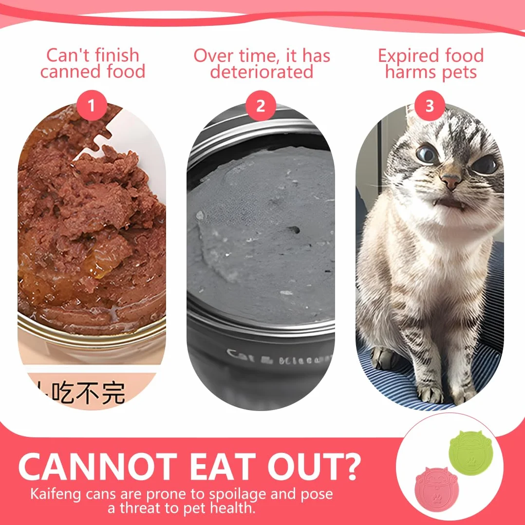 Coperchi 3-in-1 in silicone motivo Maneki-Neko – universali per scatolette gatti/cani, set da 2 (rosso, verde)