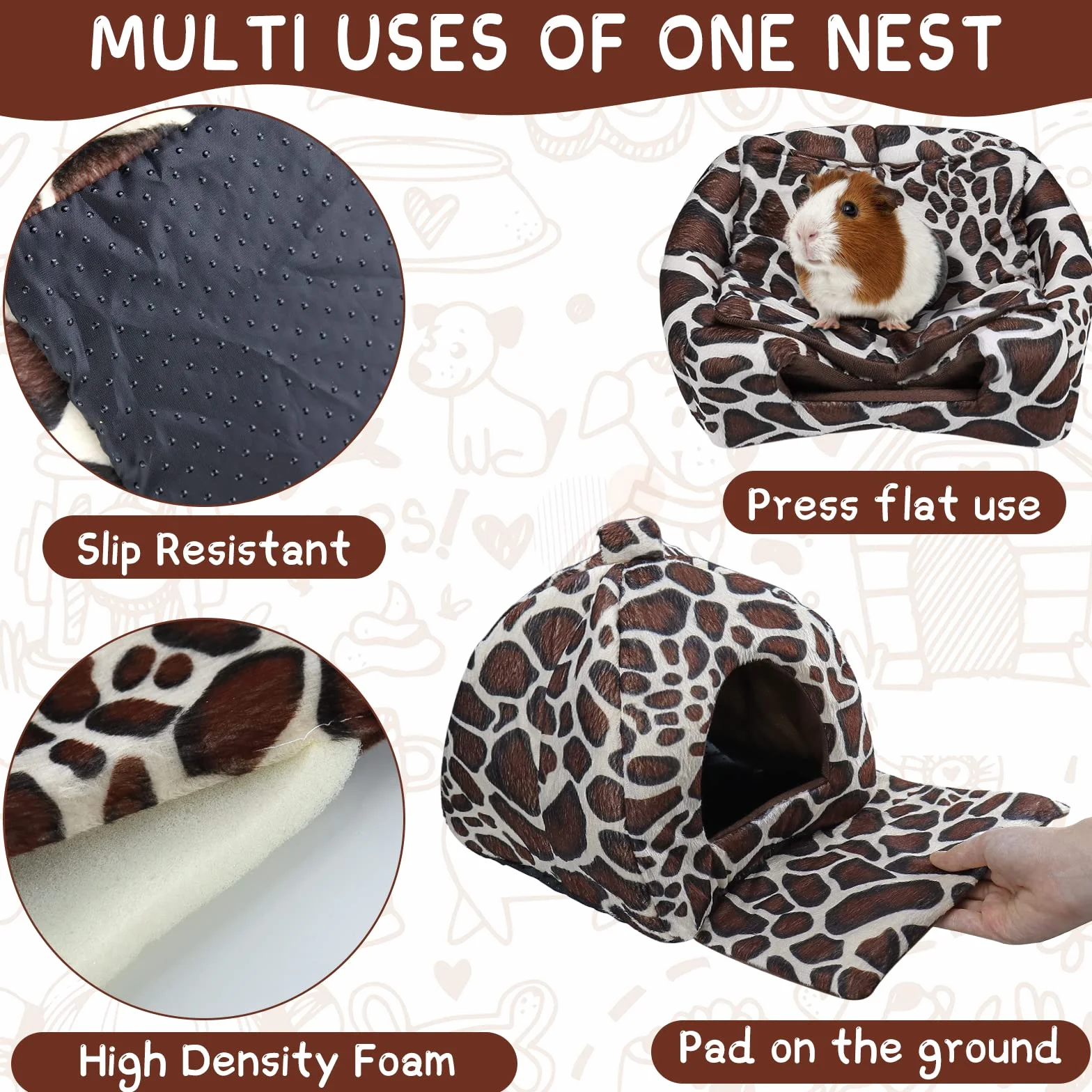 Casetta Porcellino D'india Cuccia Per Conigli Inverno Calore Lettini Per Piccoli Animali Per Coniglio Nano/Cincillà/Riccio/Criceti（Stampa Leopardo）