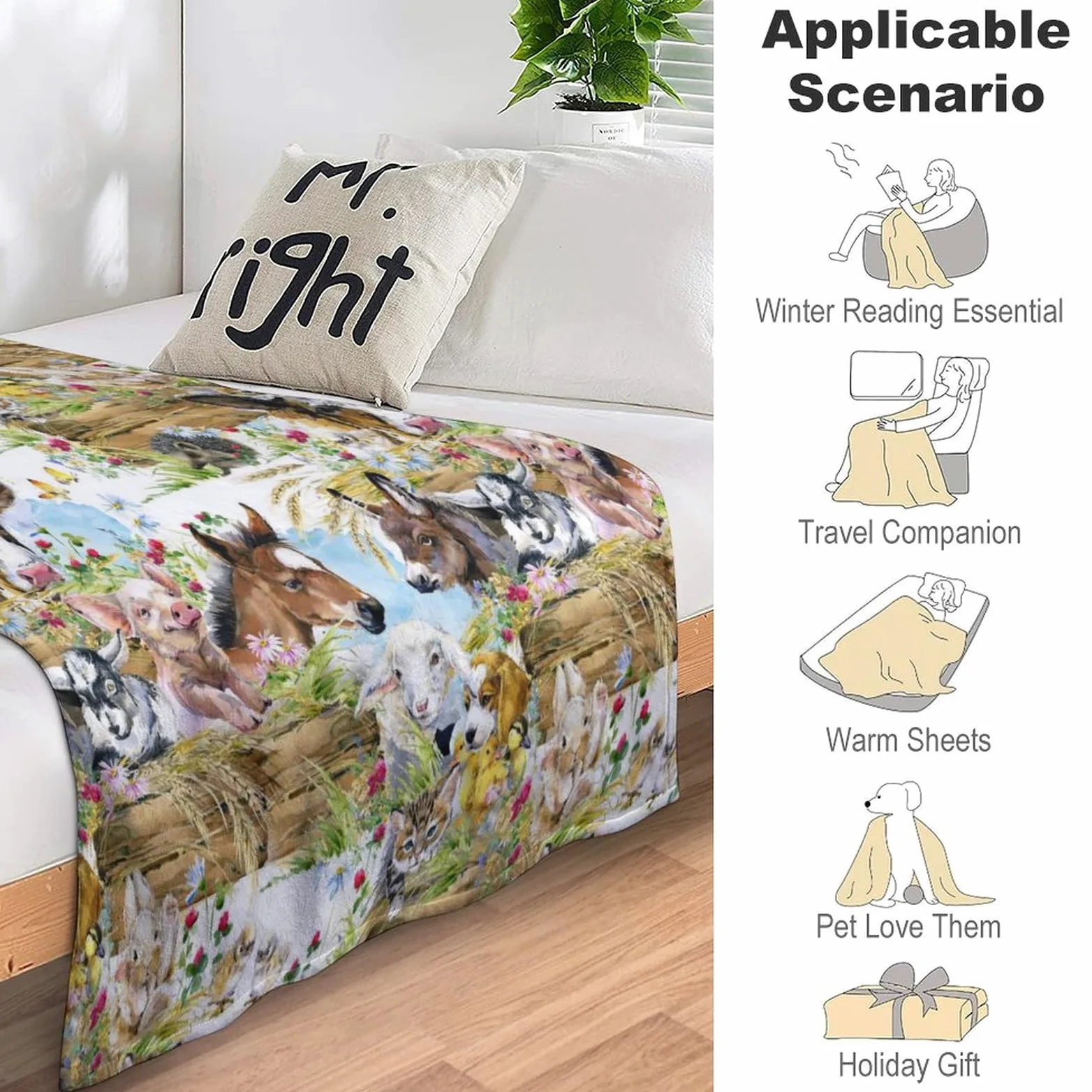 Simpatici animali domestici pollo cane anatra asino gattino gatto maiale floreale morbida flanella coperta da viaggio, soggiorno casa divano decorazione coperta, dormitorio ufficio pisolino coperta