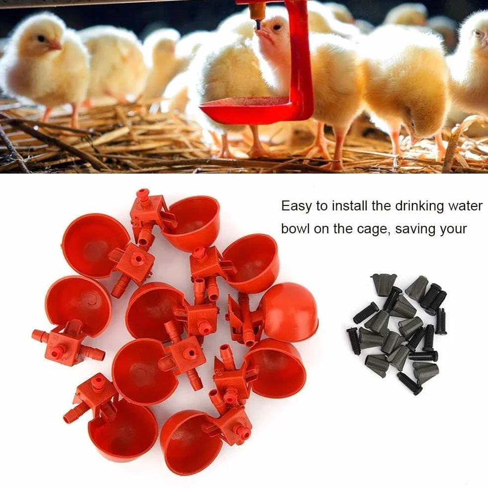 10 Tazze per Abbeveratoio Pollo, Bevitori Automatici in Plastica Mangiatoie Utensili Acqua Potabile, Macchina Bere Pollame Gabbie Abbeveratoio Da 3,5 Pollici Tazza per Uccello Quaglia Piccione Pollo