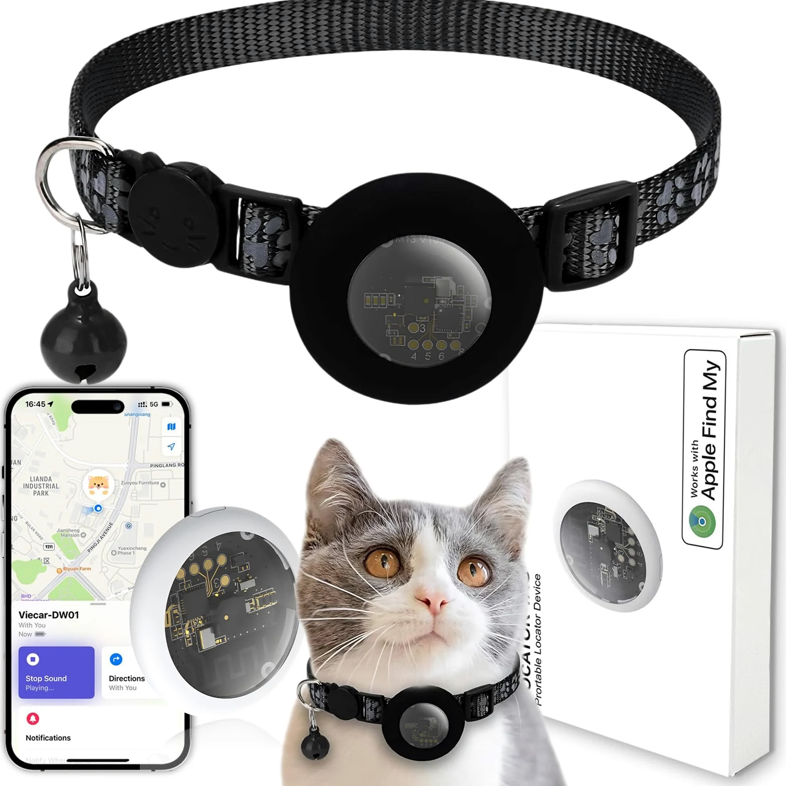 Localizzatore GPS per gatti, collare per gatti, funziona con App Find My (solo IOS), collare GPS riflettente, piccolo GPS senza ABO (M13)