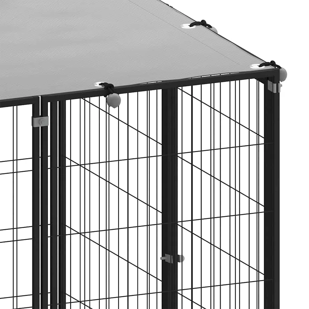 Cane cucciolo nero 19,36 m², robusto acciaio verniciato a polvere, 440 x 550 x 110 cm, grande recinto esterno per cane e cucciolo con tetto in polietilene