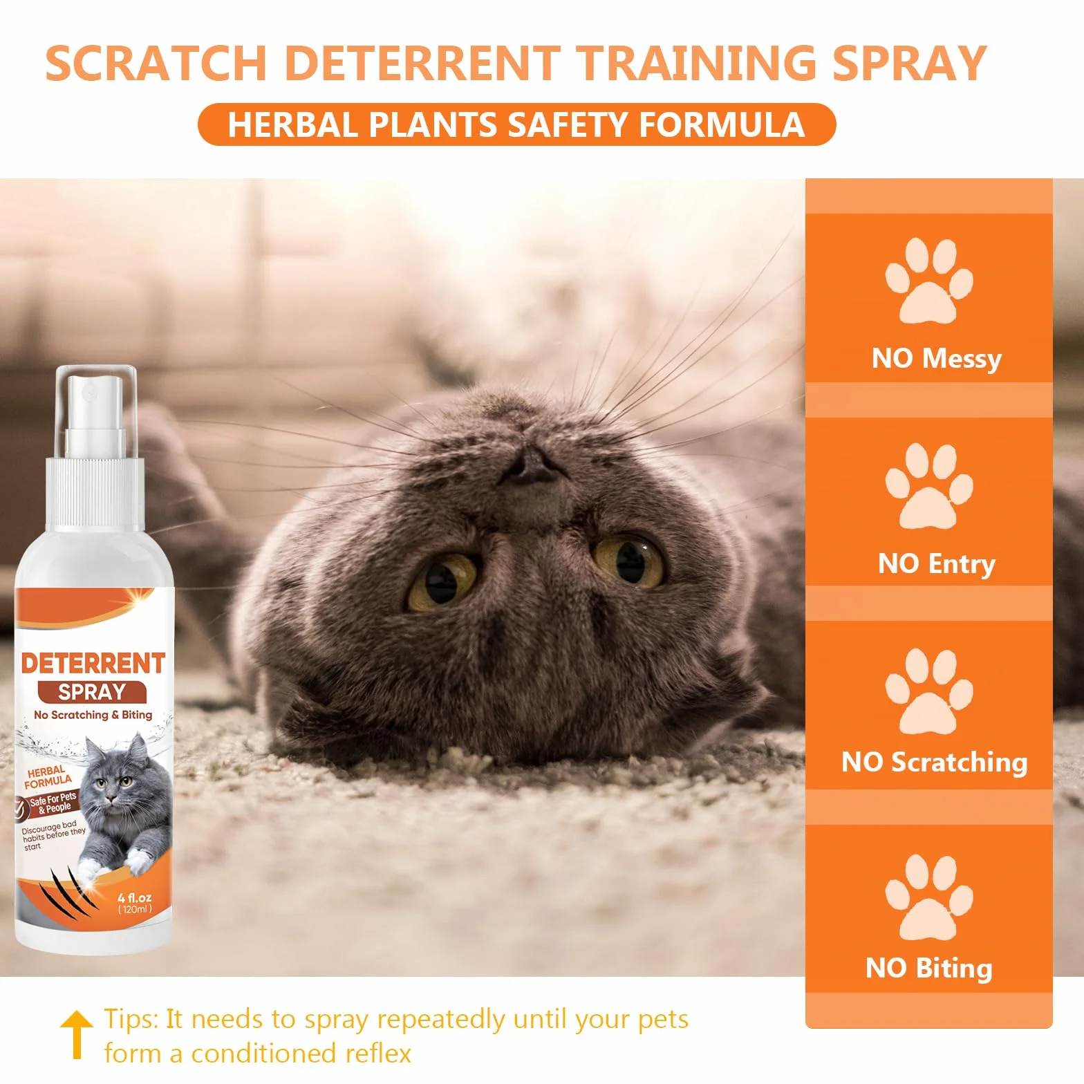 Repellente per Gatti, Repellente Gatti e Spray AntiGraffio per Gatti Divano,Dissuasore per Gatti&Cani per la Protezione del Divano del Pavimento dei Mobili-120 ML