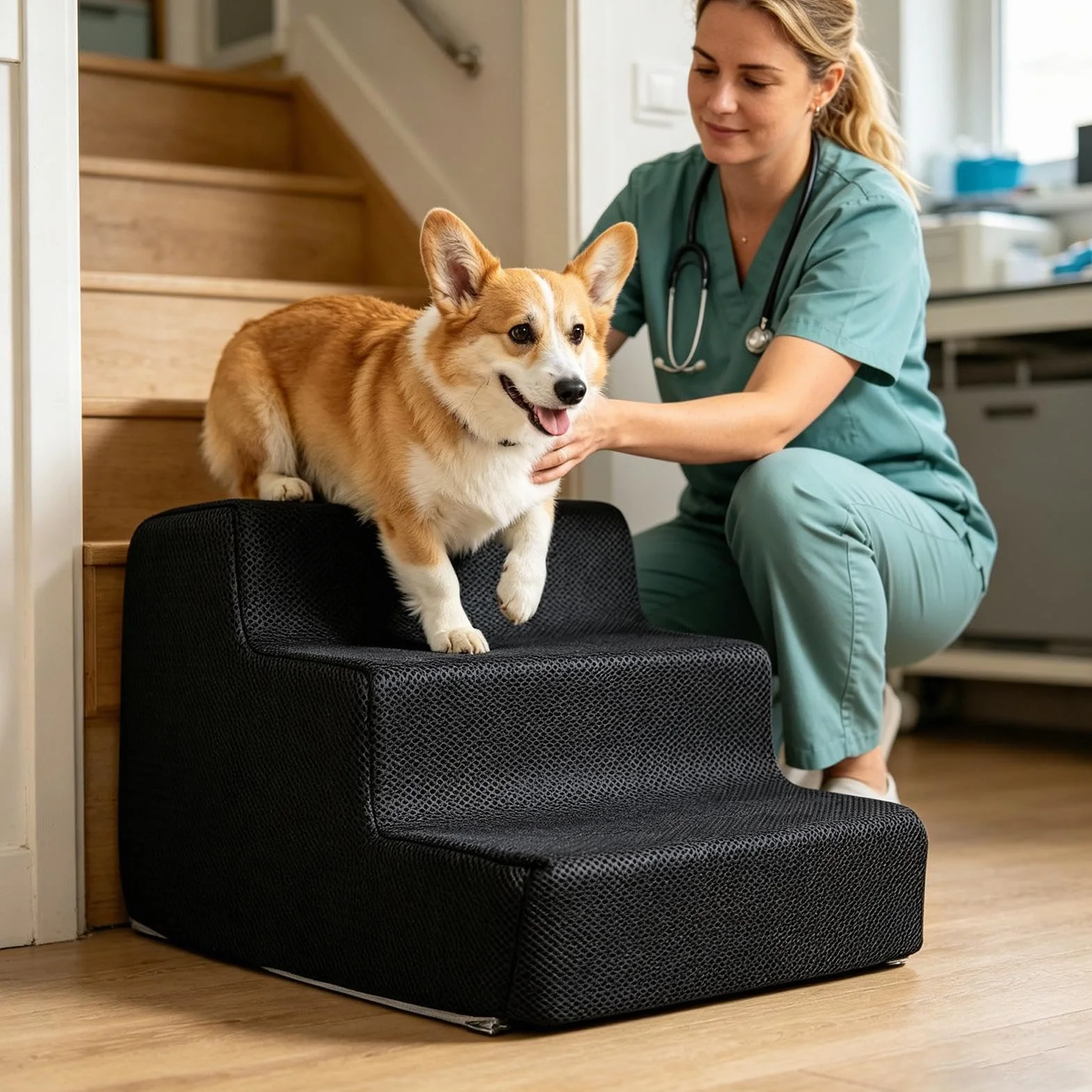 Scale per Cani 3 Gradini, Scale per Animali Domestici Antiscivolo per Cani di Piccola Taglia e Gatti, con Rivestimento Lavabile, per Davanzale della Finestra del Divano