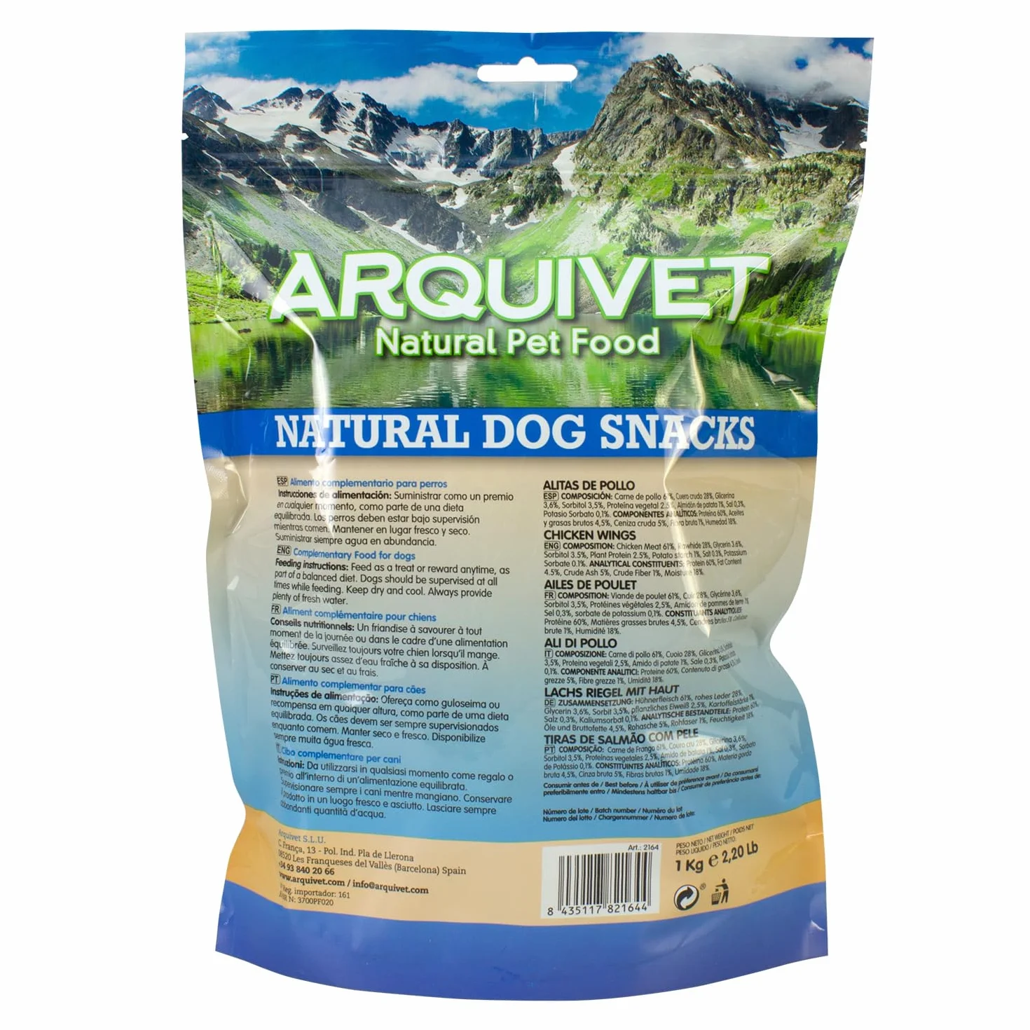 ARQUIVET Alette di pollo al calcio - 1 Kg - Snack 100% naturali per cani - prelibatezze per cani - Prodotto leggero - Molto ricco di sostanze nutritive
