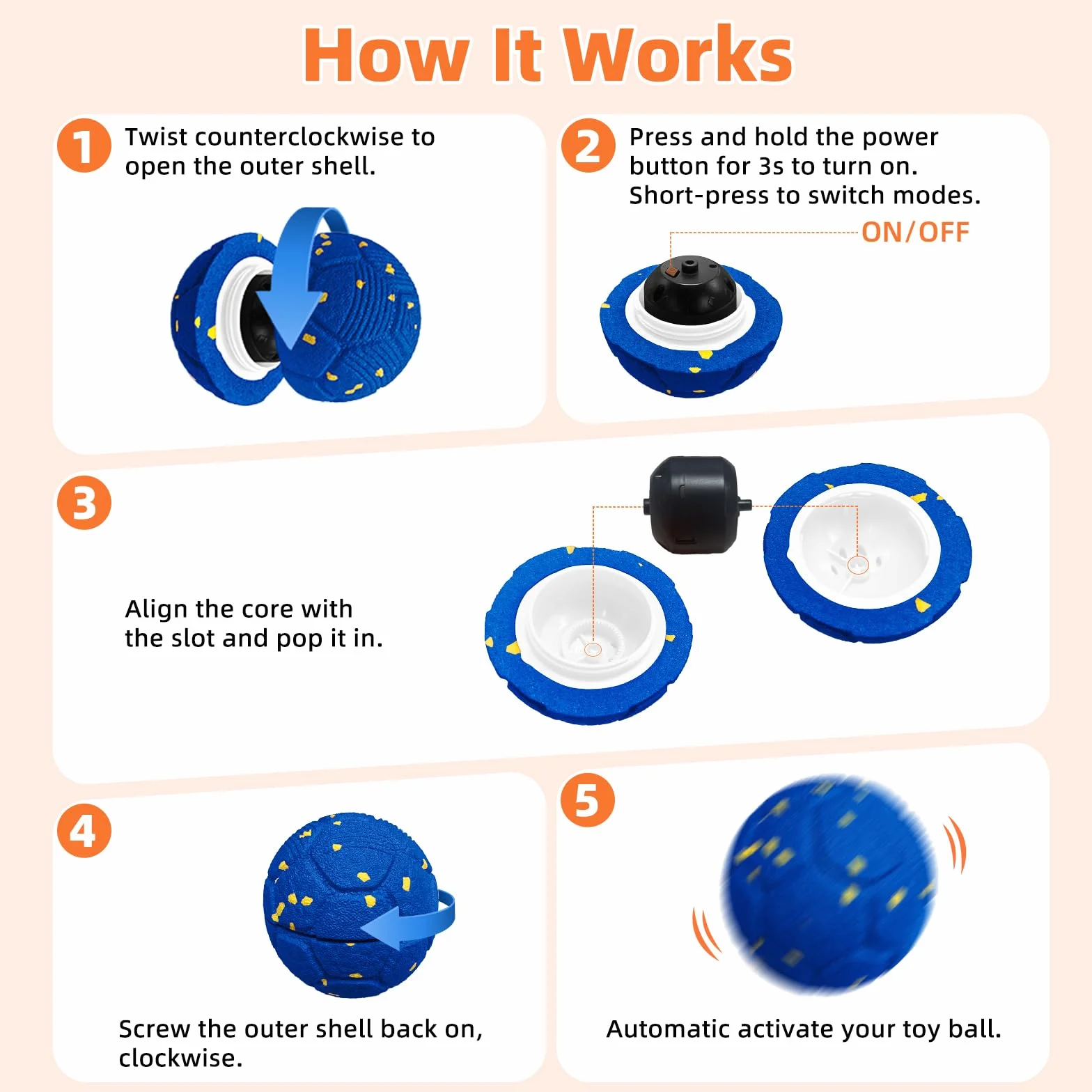 Pallina Interattiva per Cani, Giochi per Cani Che Si Muove da Sola, Palla Gioco Cane Interattivi Intelligenti, Dog Ball con 3 Modalità, Palla Rimbalzante per Cane di Taglia Grande e Media (Blu)