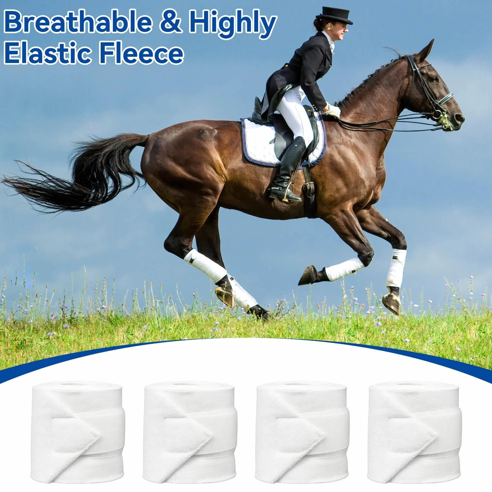 Agatige Bendaggi per Gambe per Cavalli, 4 Rotoli di Fasciatura per Le Gambe del Cavallo Addensato Supporto per Fasciatura della Gamba del Cavallo Attrezzatura Equestre(Bianco)