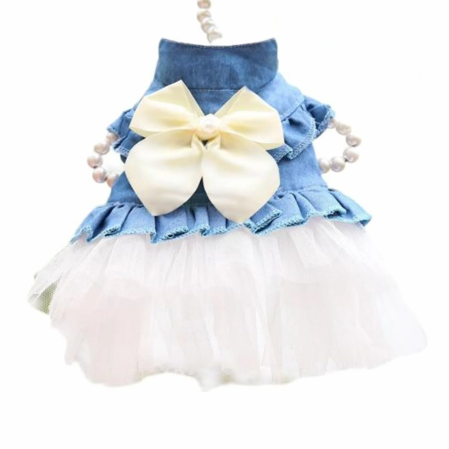 Pet Bow Princess Dress Summer Dog Vest Denim Shirt Sundress Sweet Wedding Party Dress Pet Clothes