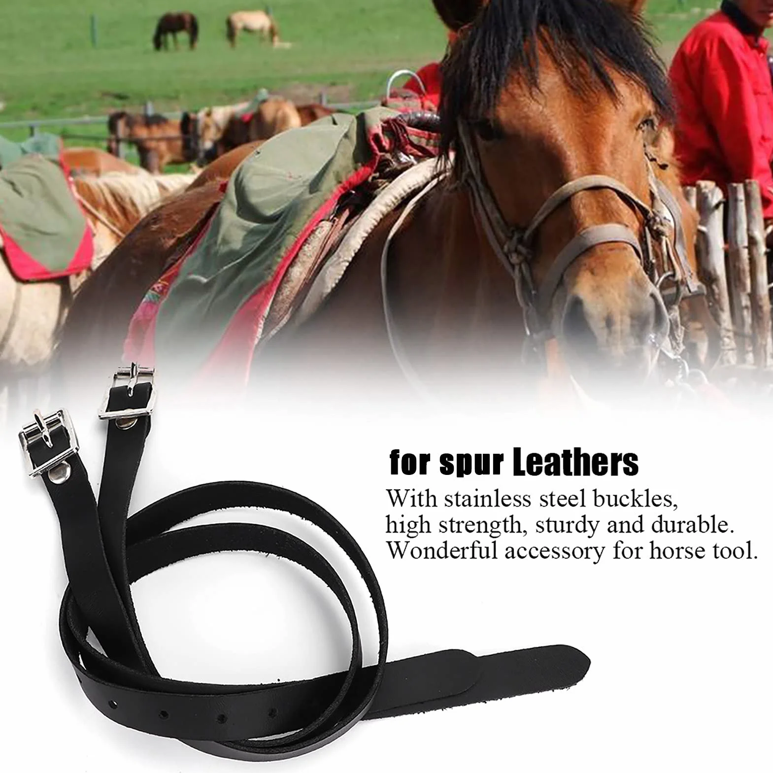 Cinturino in pelle english spur straps 1 paio di cinghie per speroni, con fibbia in acciaio inox, accessori per attrezzi da cavallo, 50 cm, nero staffili equitazione inglese nan