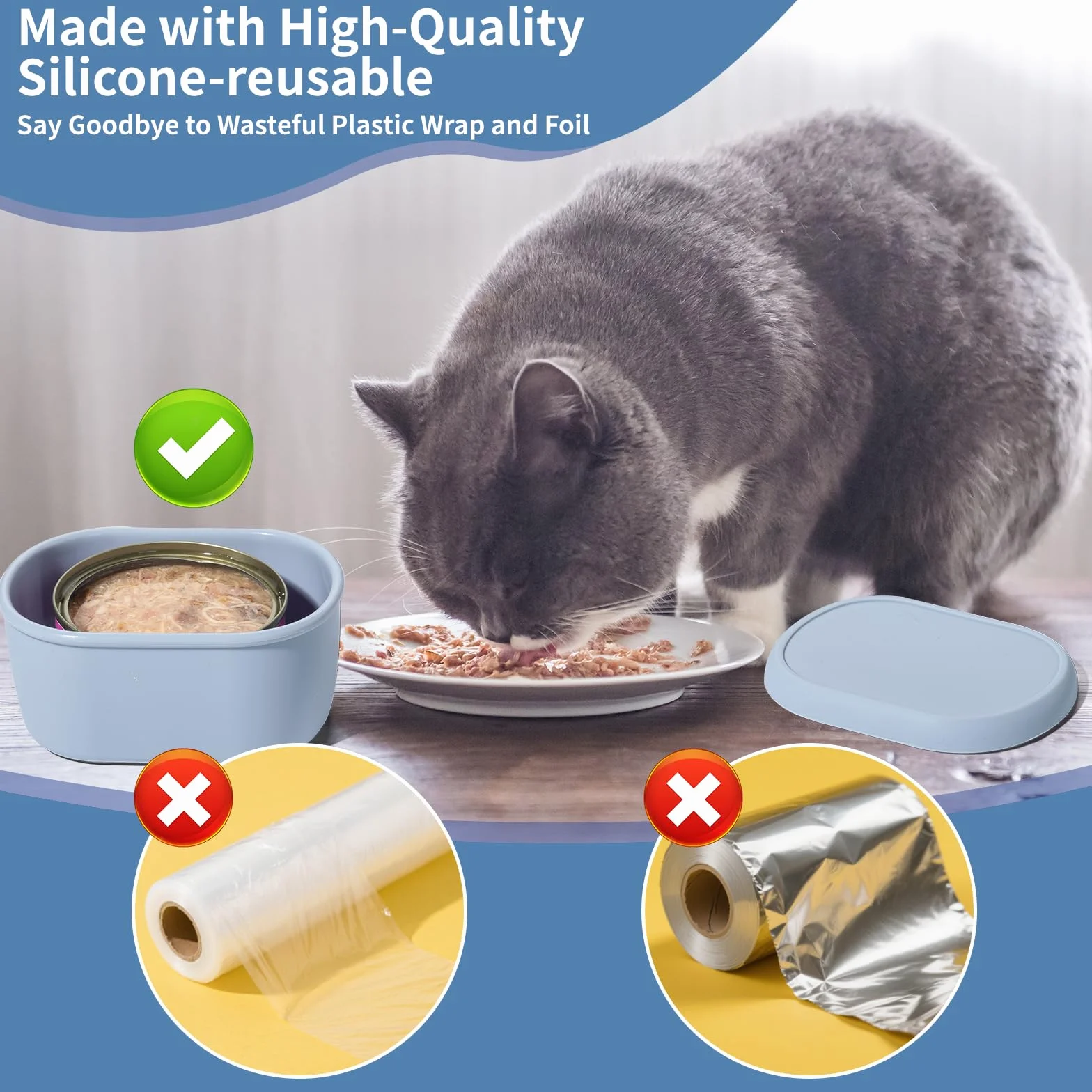 SLSON 2 contenitori per alimenti per gatti, in silicone, per lattine da 70 g a 85 g, 65 mm, coperchio per lattine da 65 mm