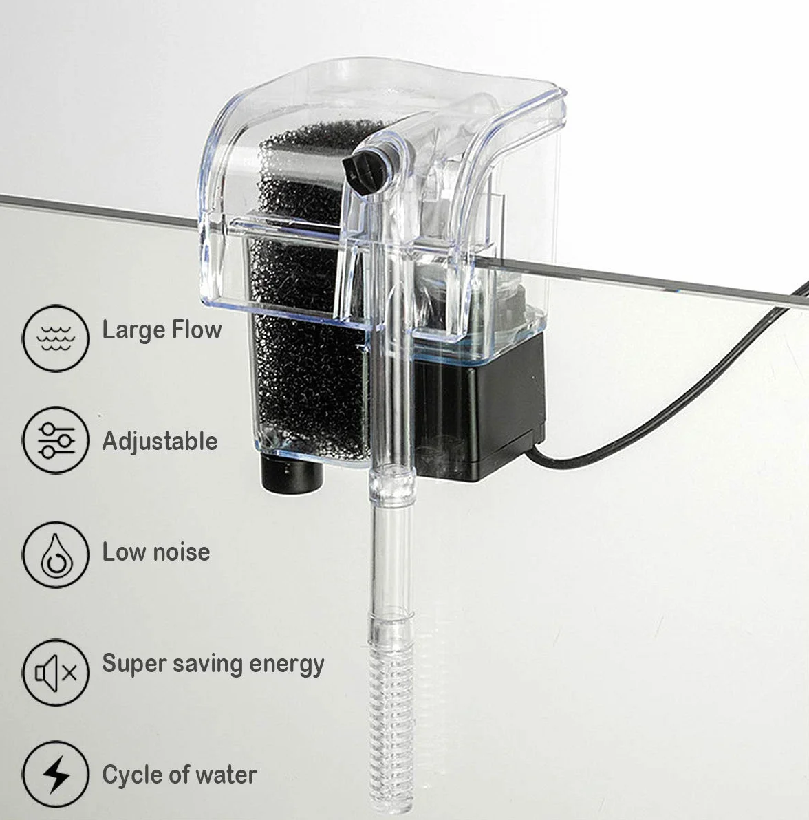BPS BUENA PET SHOP Filtro Esterno per Acquario Pendenti Serbatoio di Pesci Esterno Filtro di Energia Sospensione Cascata Pompa di Ossigeno 380L/H BPS-6077