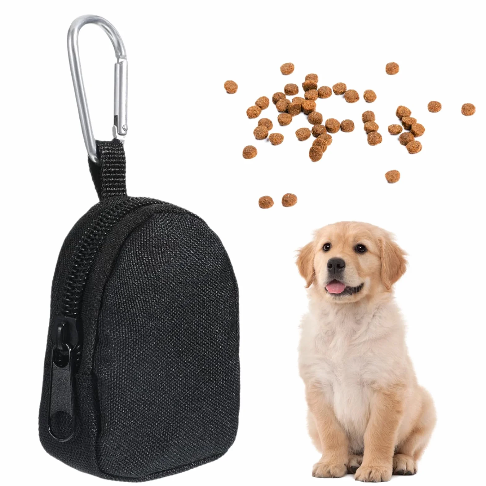 Borsa Porta Snack per Cani, 9x7x2,5cm Nera, Borsa per Snack a Mani Libere con Moschettone, Materiale Impermeabile, per Addestramento Canino & Passeggiate