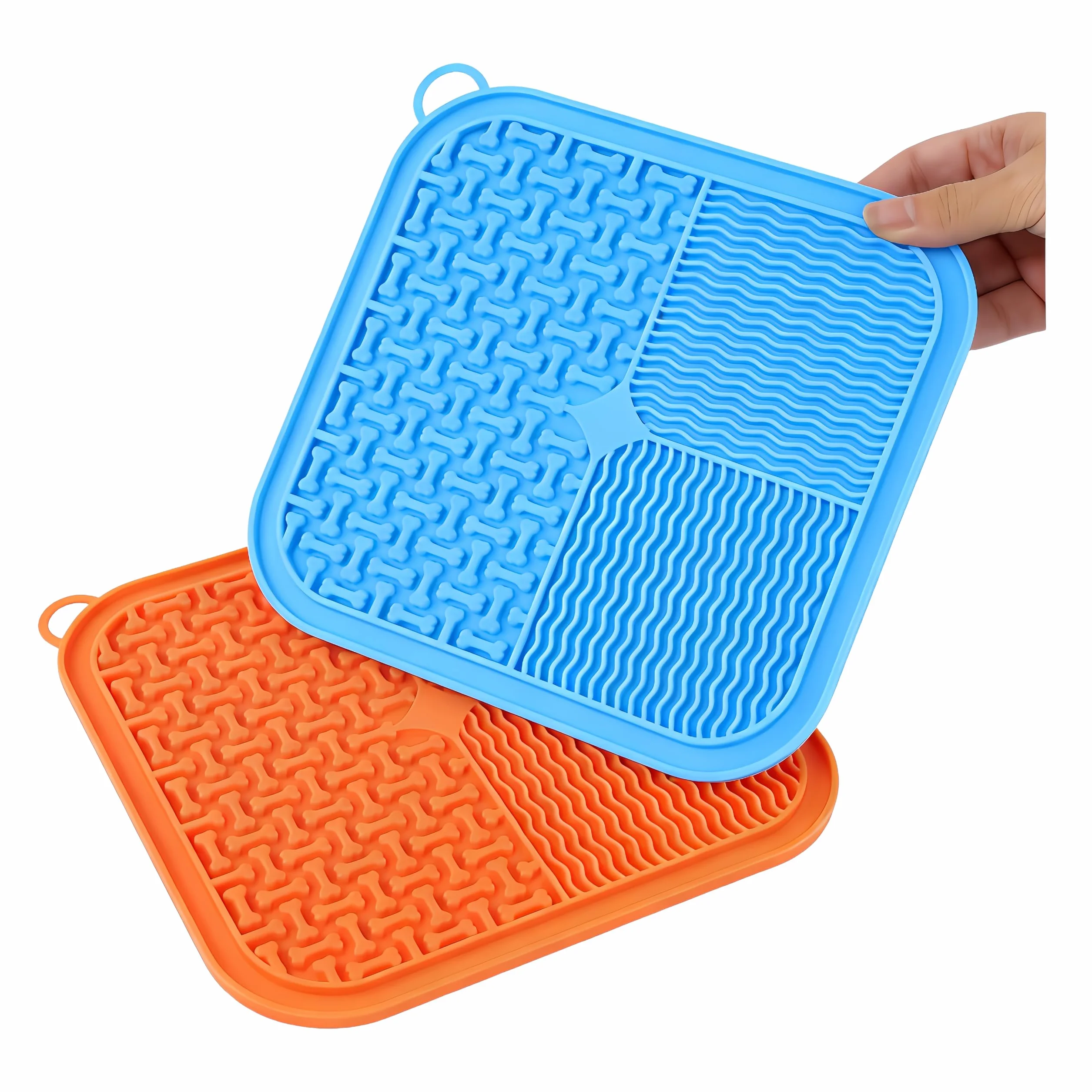 Confezione da 2 tappetini per cani e gatti, in morbido silicone, forte ventosa, divisori multifunzionali per alleviare l'ansia (arancione e blu)