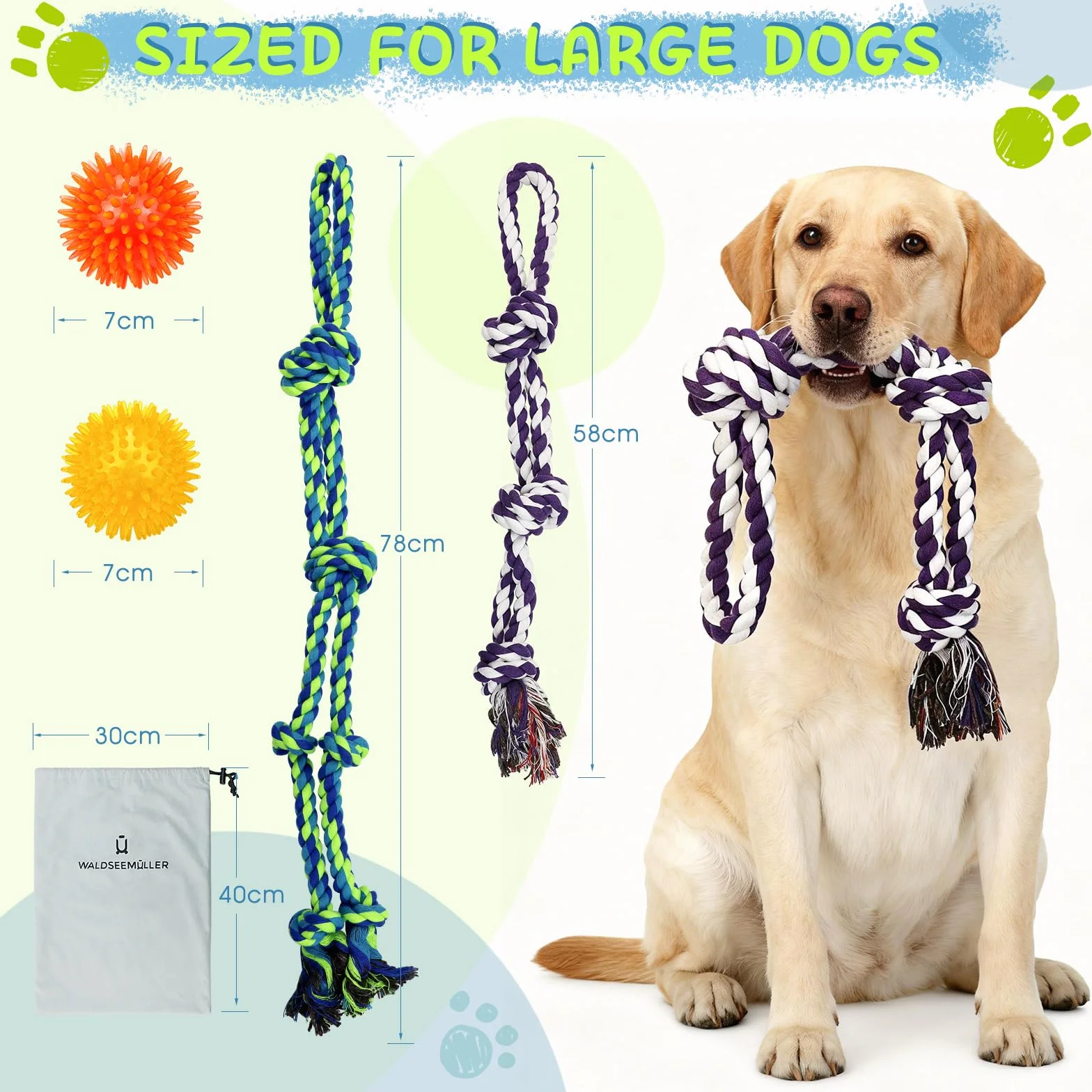 Waldseemüller Set di 4 giocattoli per cani, giochi per cani, giochi interattivi, pallina interattiva, pallina per cani di grossa taglia con una confezione regalo