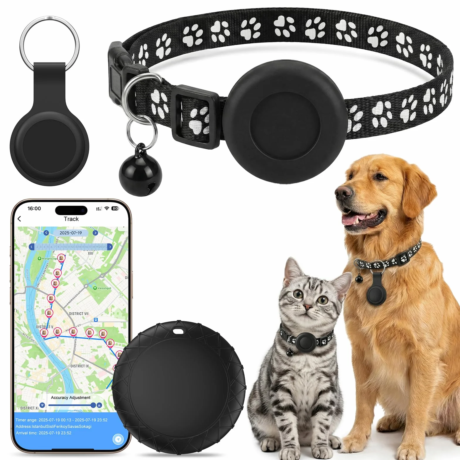 Collare GPS Gatto, Localizzatori GPS per Cani e Gatto, Nessun Abbonamento, GPS per Cani Compatibile con iOS e Android, Posizionamento Globale in Tempo Reale, Impermeabile IPX6, per Animale Domestico