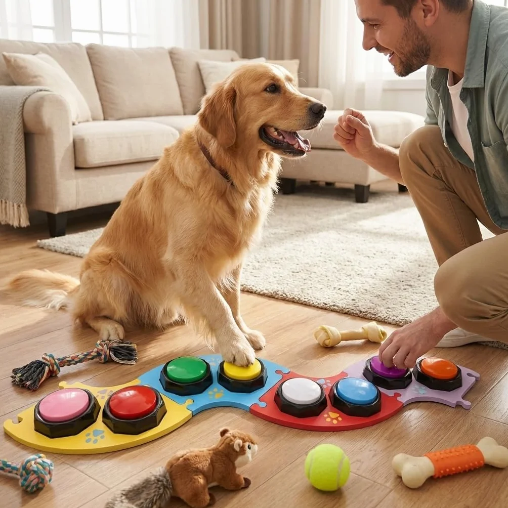 8 Pulsanti per la Comunicazione del Cane, Pulsanti Colorati per Cani, Pulsanti Regolabili, 8 Pulsanti per Cani, 4 tappetini fissi 50 Adesivi, addestra Il Tuo Cane a Parlare