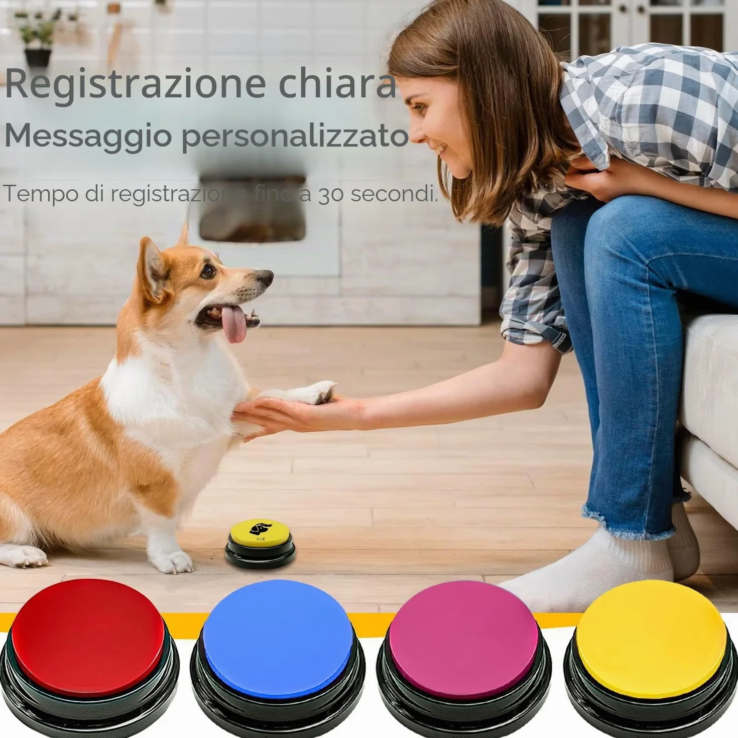 4 Pulsanti per Parlare al Cane Pulsante per registrare la Voce in 30 Secondi, Pulsante per l'addestramento del Cane, 50 Adesivi per addestrare Il Cane a Parlare!